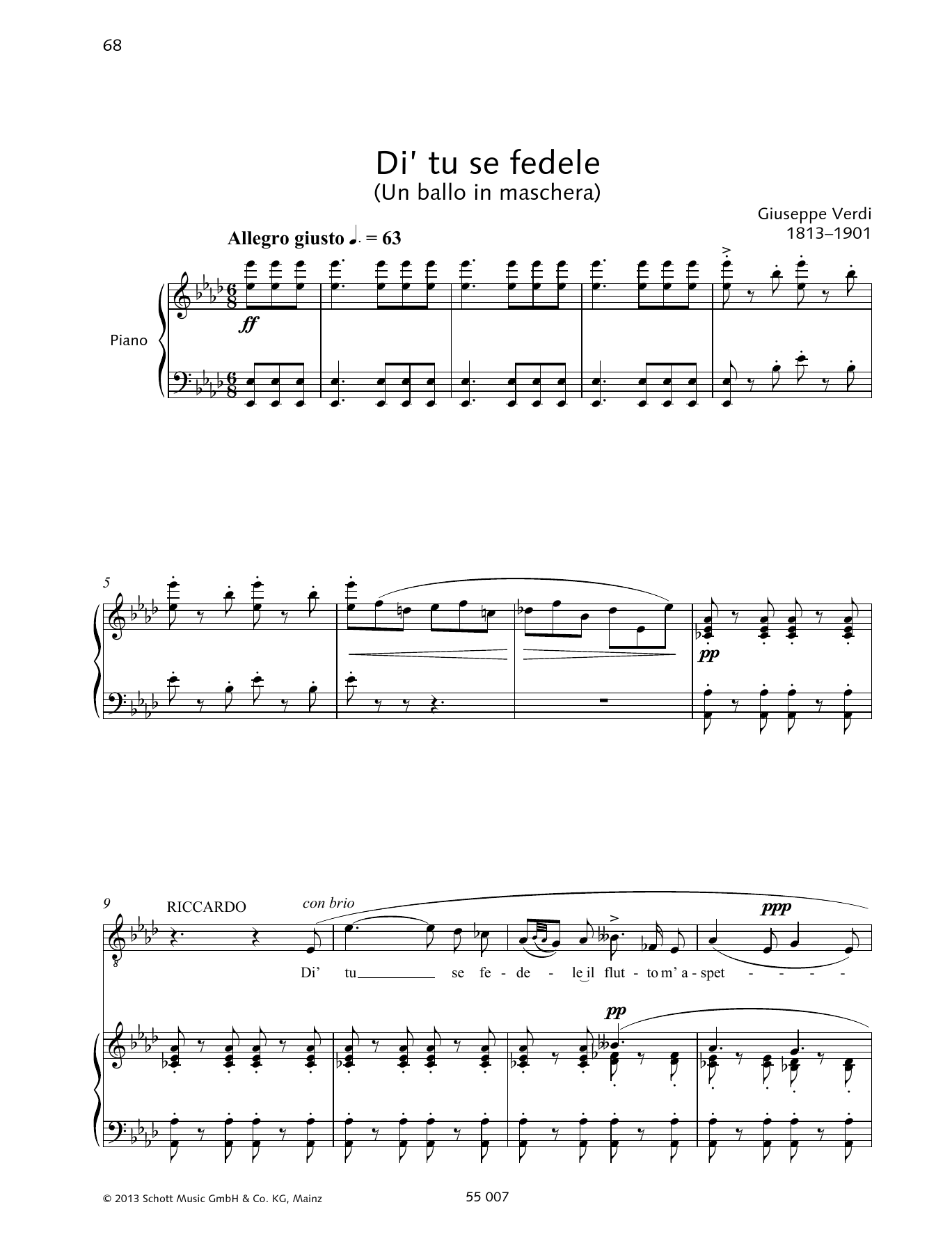Francesca Licciarda Di' tu se fedele Sheet Music Notes & Chords for Piano & Vocal - Download or Print PDF