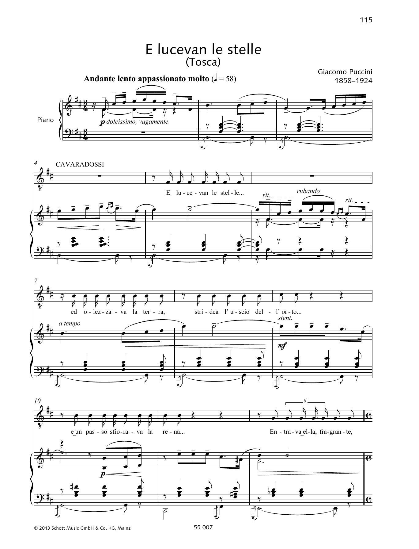 Francesca Licciarda E Lucevan Le Stelle Sheet Music Notes & Chords for Piano & Vocal - Download or Print PDF