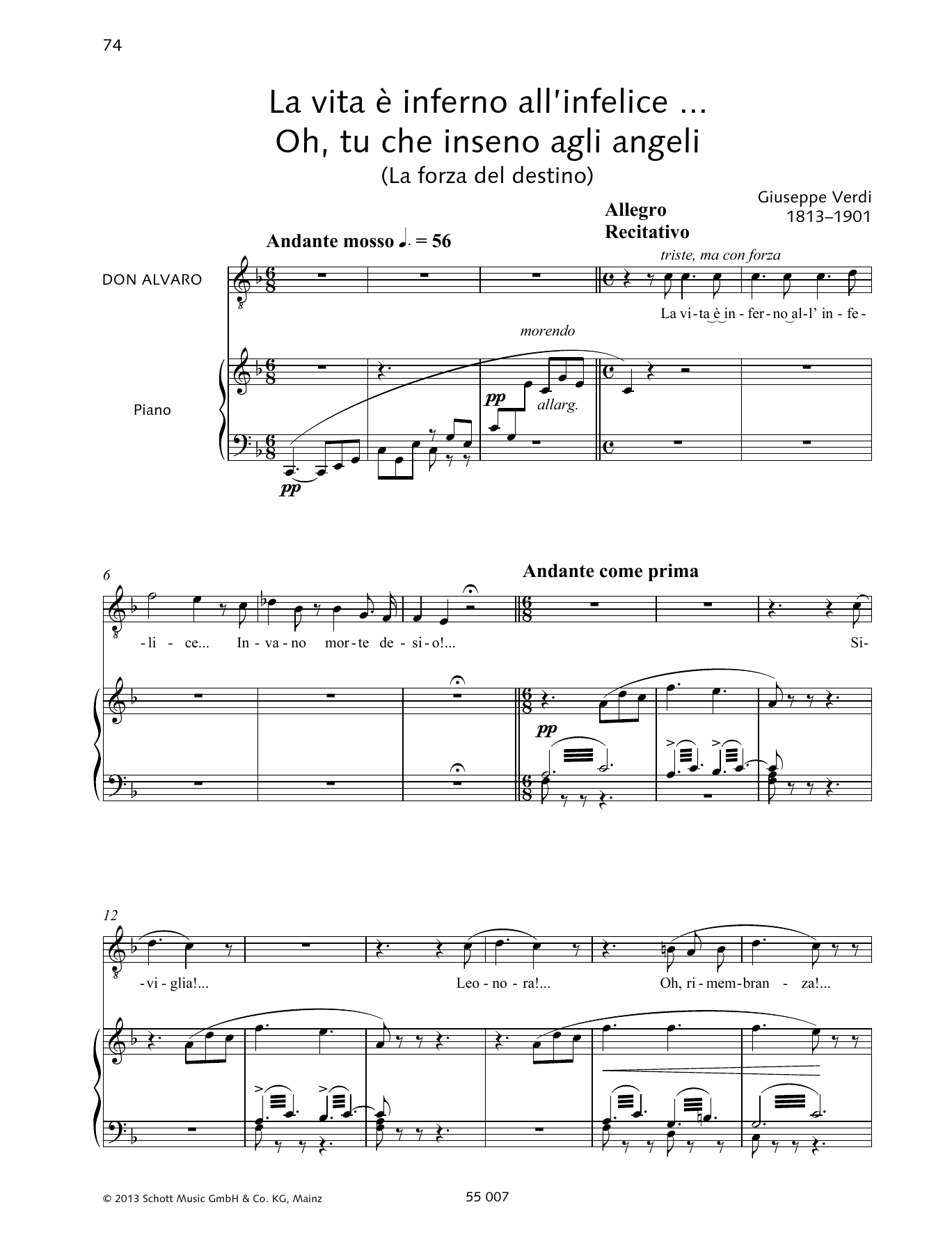 Francesca Licciarda La vita è inferno all'infelice ... Oh, tu che in seno agli angeli Sheet Music Notes & Chords for Piano & Vocal - Download or Print PDF