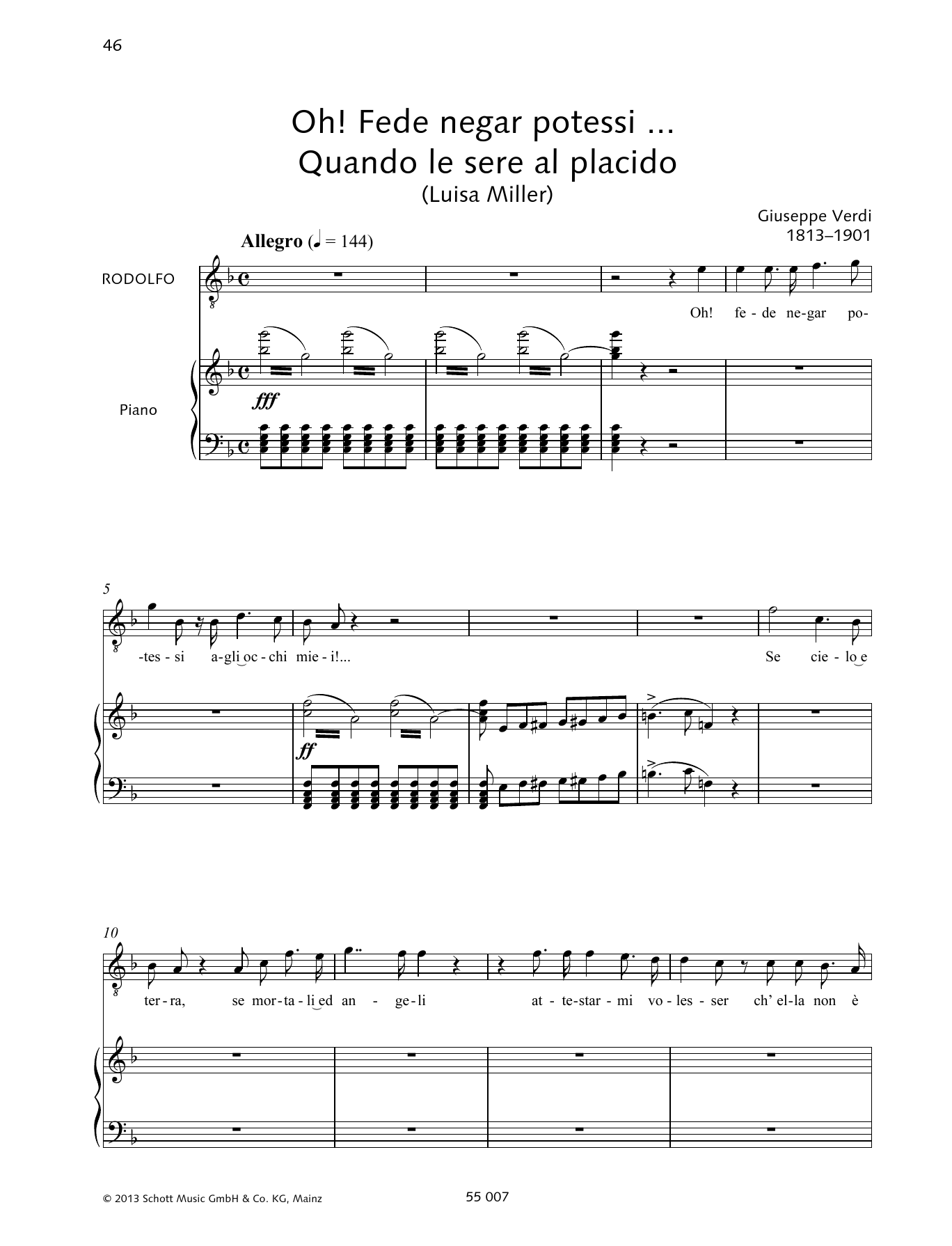 Francesca Licciarda Oh! Fede negar potessi ... Quando le sere al placido Sheet Music Notes & Chords for Piano & Vocal - Download or Print PDF