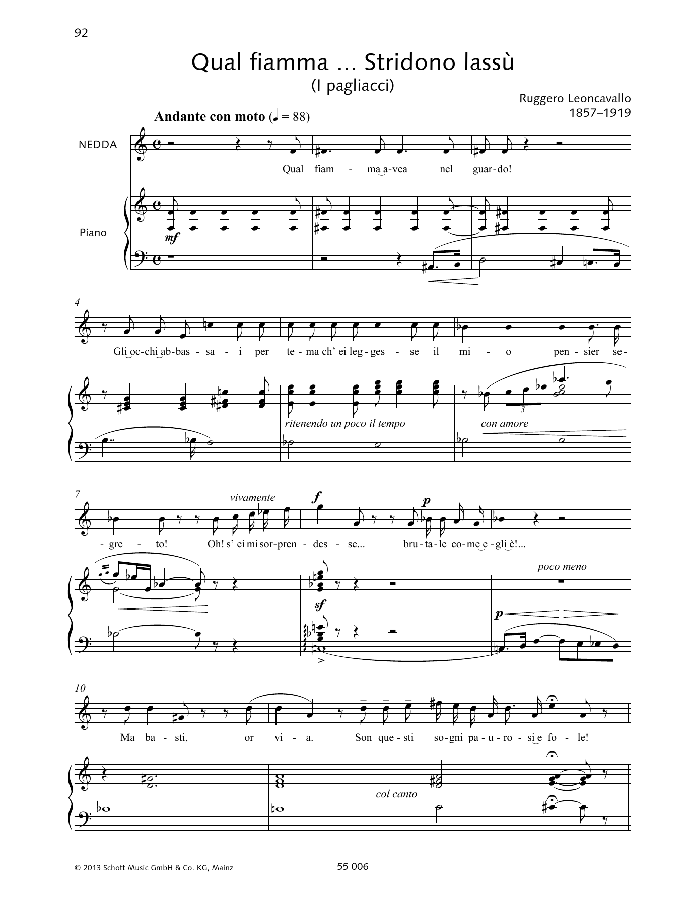 Francesca Licciarda Qual fiamma ... Stridono lassù Sheet Music Notes & Chords for Piano & Vocal - Download or Print PDF