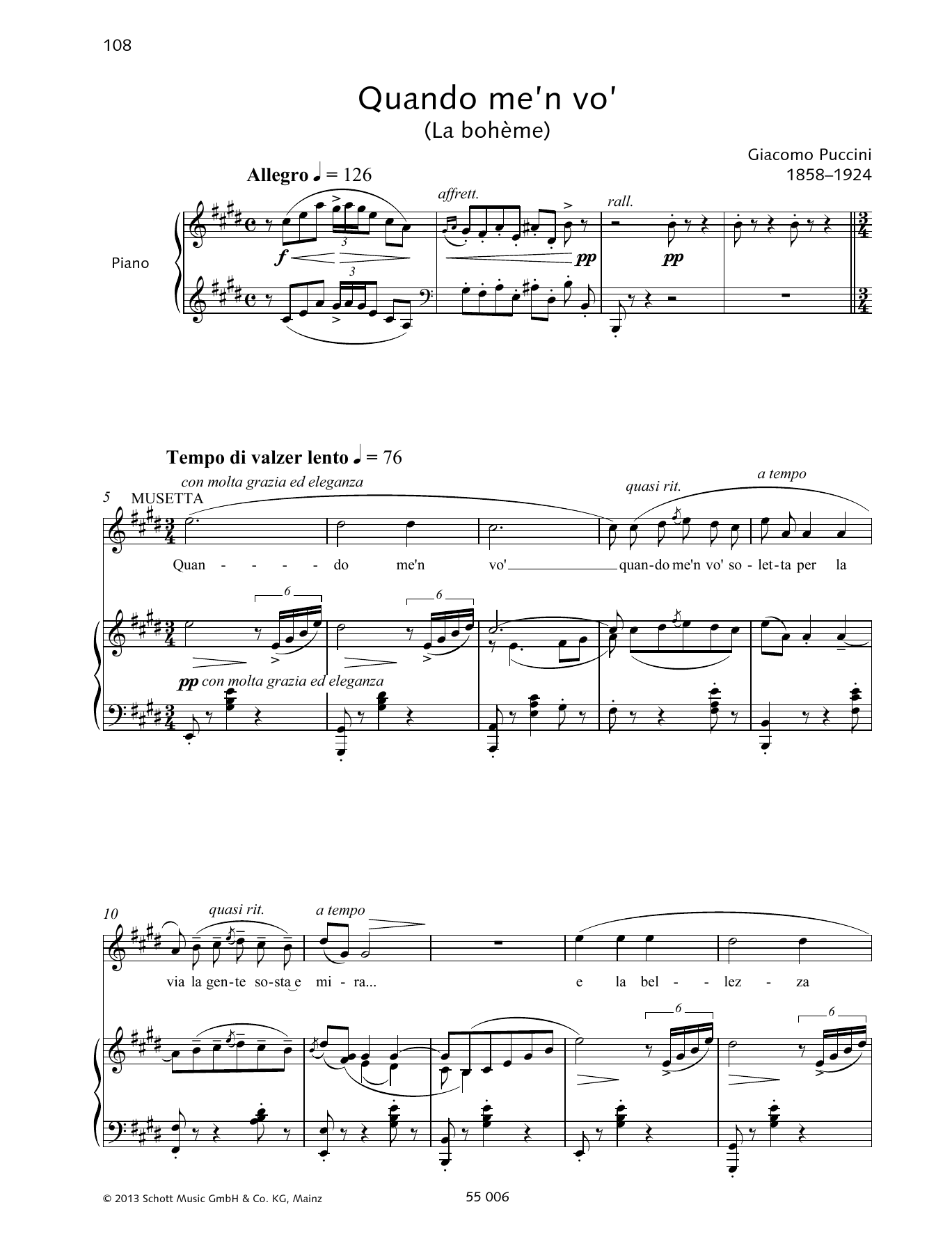 Francesca Licciarda Quando m'en vo' Sheet Music Notes & Chords for Piano & Vocal - Download or Print PDF