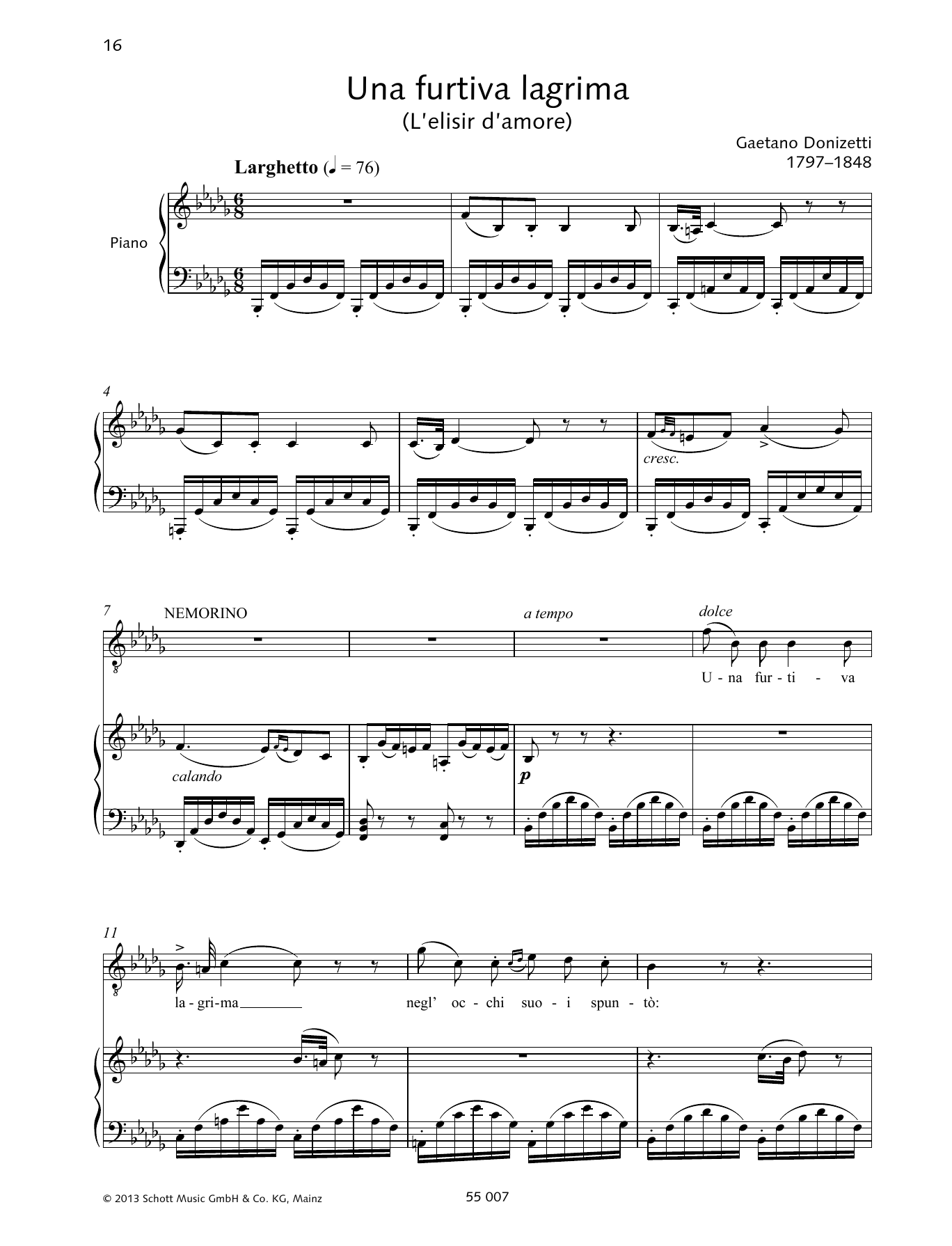 Francesca Licciarda Una Furtiva Lagrima Sheet Music Notes & Chords for Piano & Vocal - Download or Print PDF