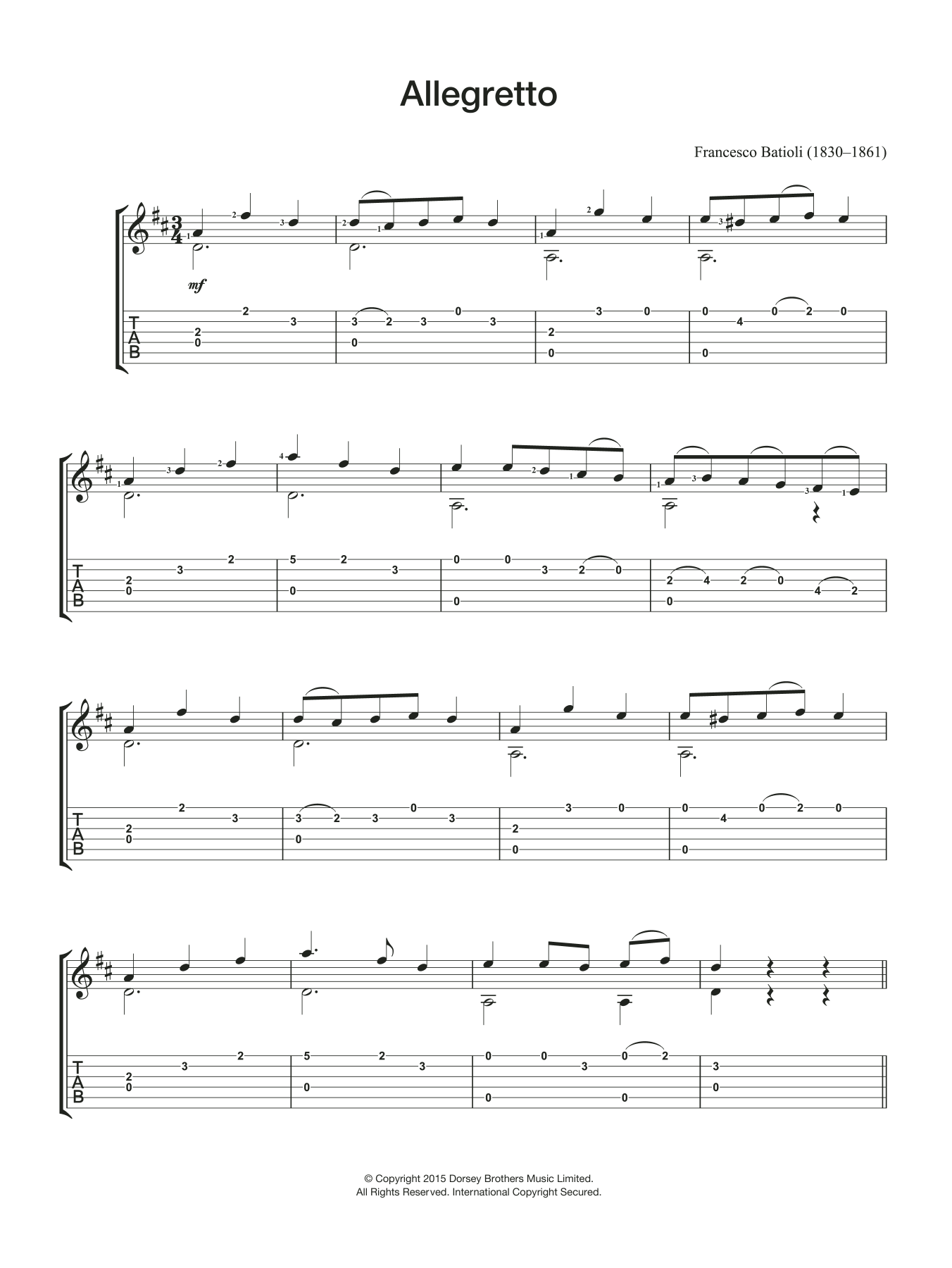 Francesco Batioli Allegretto Sheet Music Notes & Chords for Guitar - Download or Print PDF