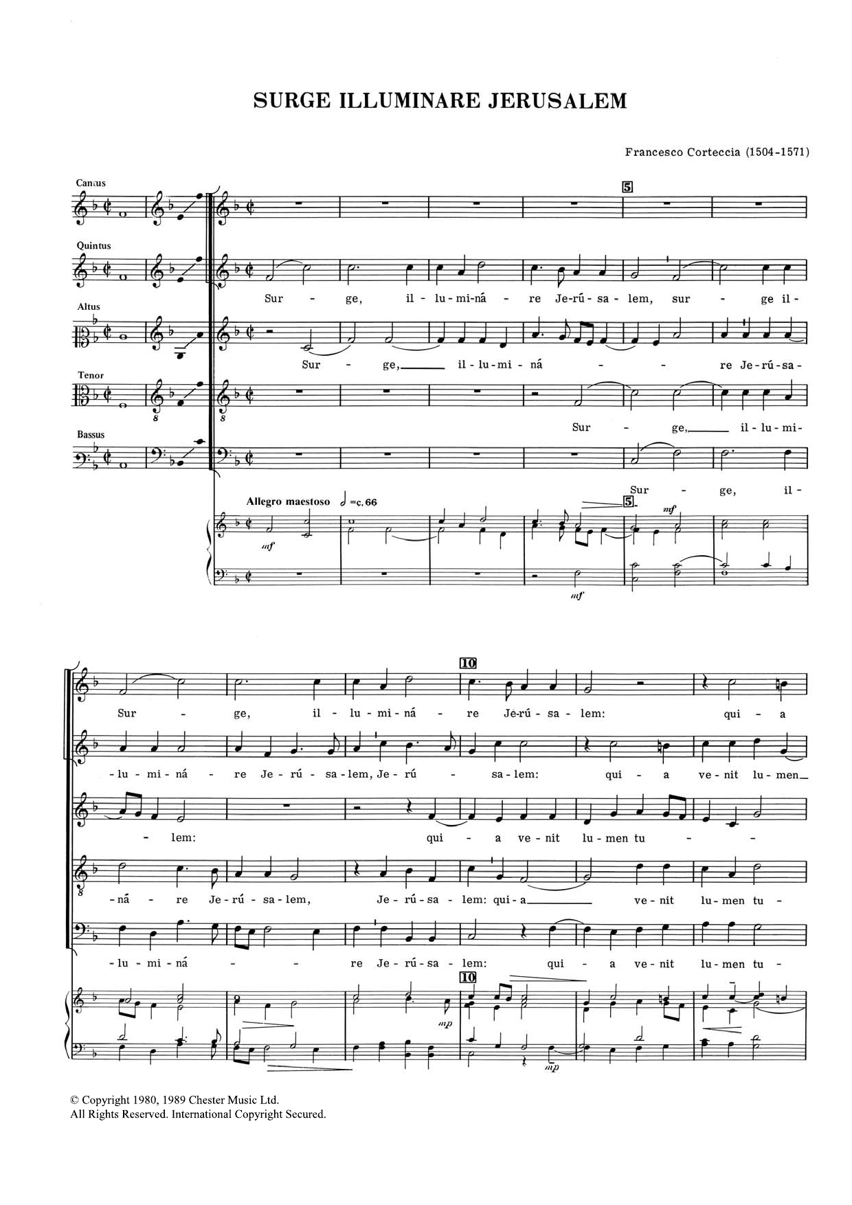 Francesco Corteccia Surge Illuminare Jerusalem Sheet Music Notes & Chords for Choral SAATB - Download or Print PDF