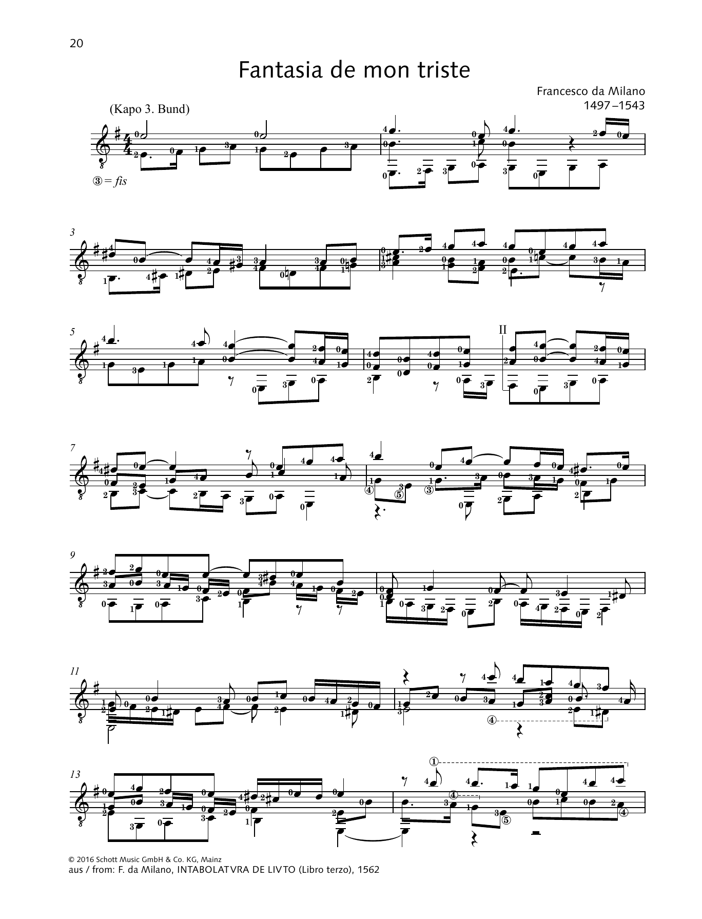 Francesco da Milano Fantasia de mon triste Sheet Music Notes & Chords for Solo Guitar - Download or Print PDF