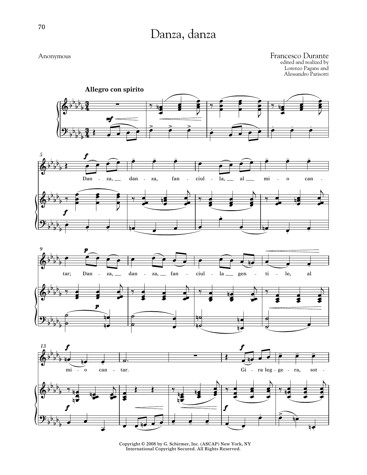 Francesco Durante Danza, Danza (Medium High Voice) Sheet Music Notes & Chords for Piano & Vocal - Download or Print PDF