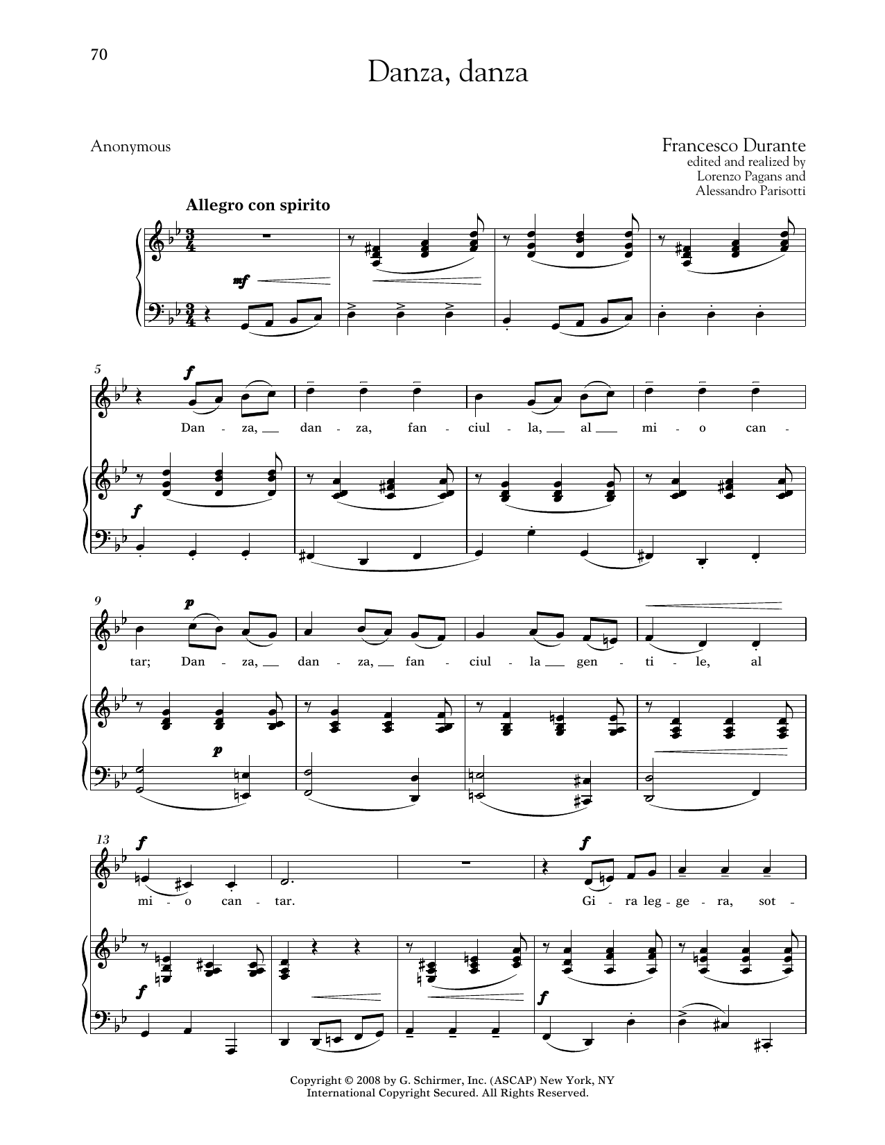 Francesco Durante Danza, Danza (Medium Low Voice) Sheet Music Notes & Chords for Piano & Vocal - Download or Print PDF