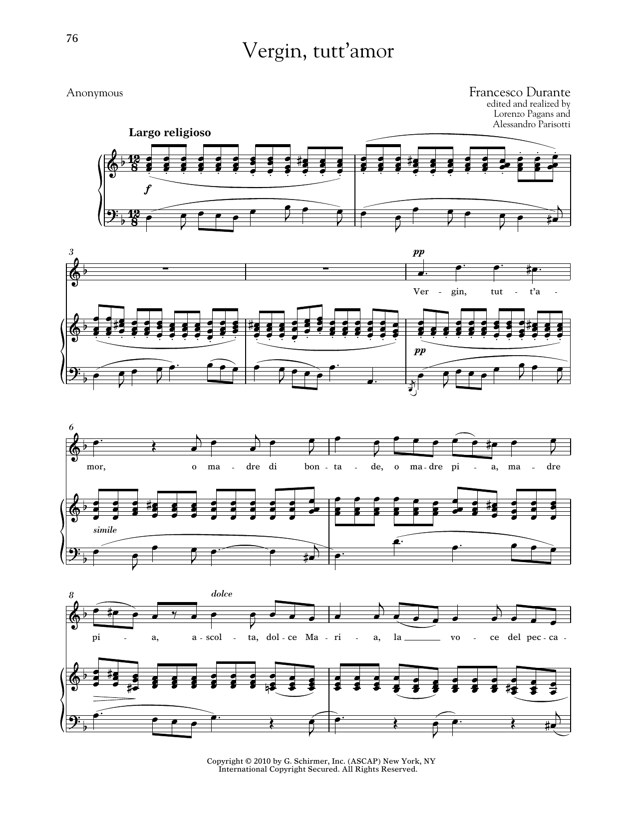 Francesco Durante Vergin, Tutt'amor (High Voice) Sheet Music Notes & Chords for Piano & Vocal - Download or Print PDF