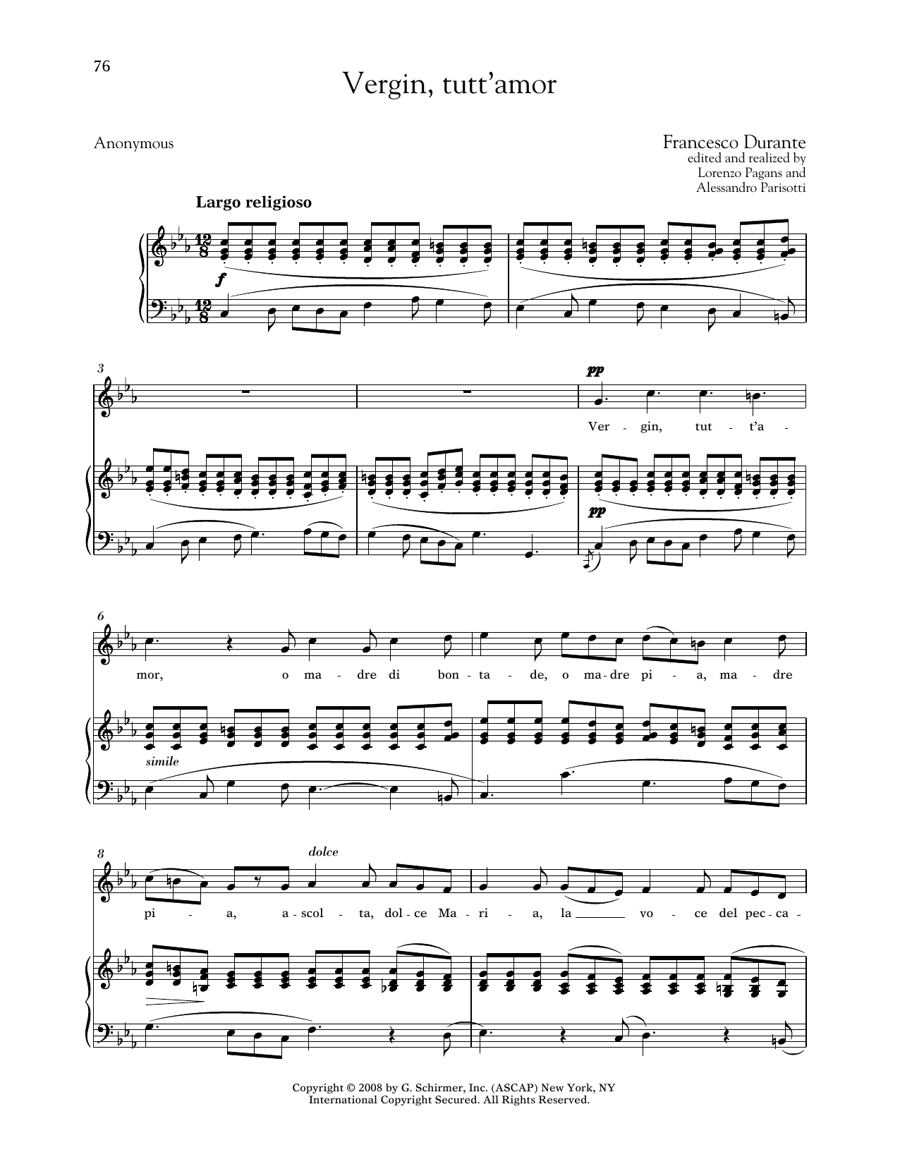 Francesco Durante Vergin, Tutt'amor (Medium High Voice) Sheet Music Notes & Chords for Piano & Vocal - Download or Print PDF