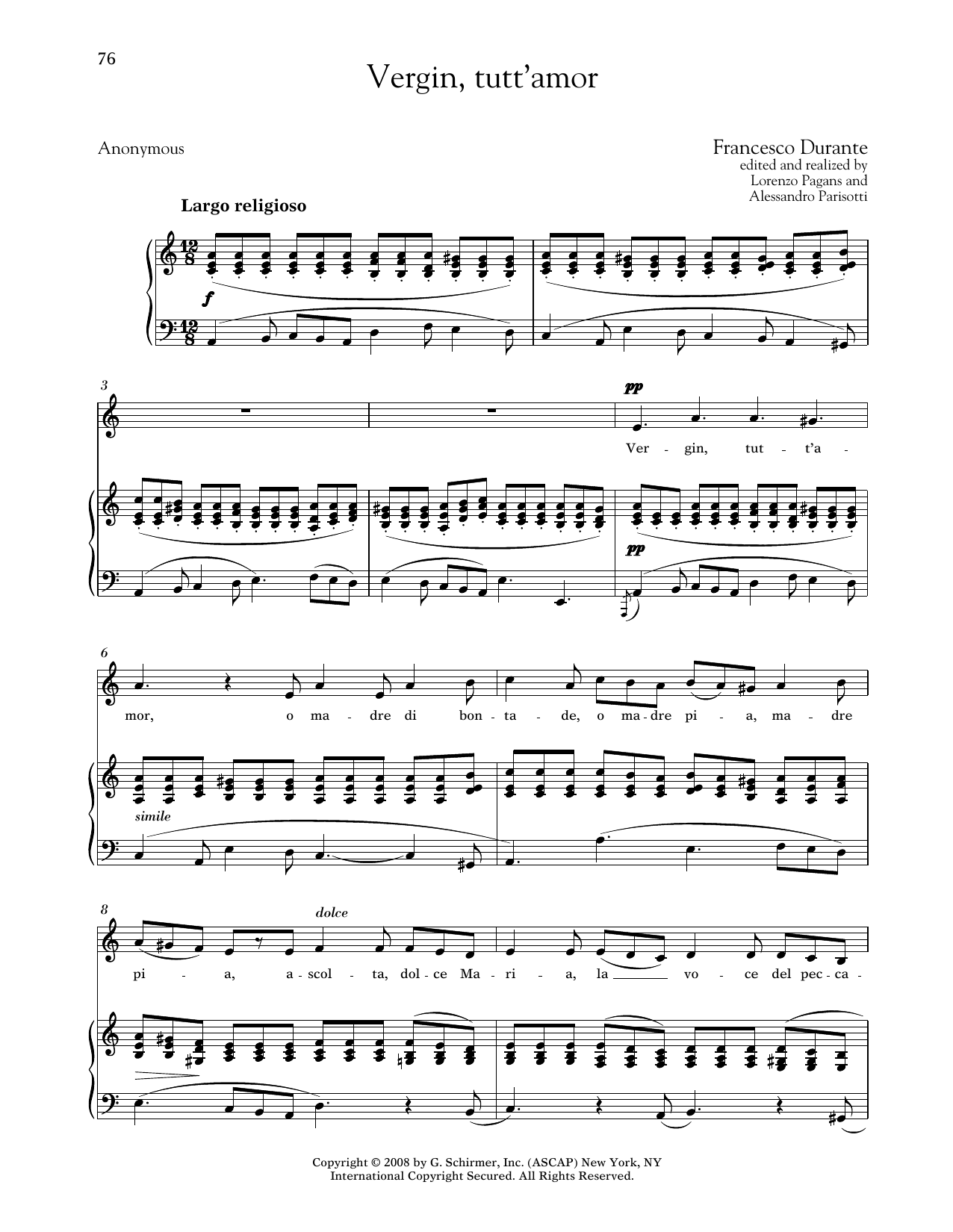 Francesco Durante Vergin, Tutt'amor (Medium Low Voice) Sheet Music Notes & Chords for Piano & Vocal - Download or Print PDF Francesco Durante Vergin, Tutt'amor (Medium Low Voice) Sheet Music Notes & Chords for Piano & Vocal - Download or Print PDF