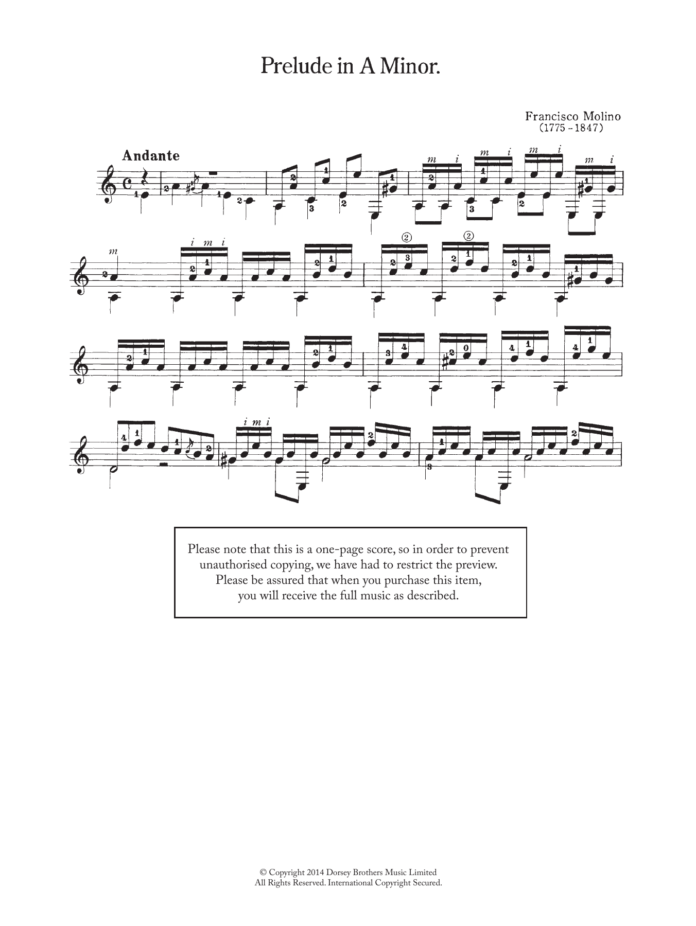 Francesco Molino Prelude In A Minor Sheet Music Notes & Chords for Guitar - Download or Print PDF