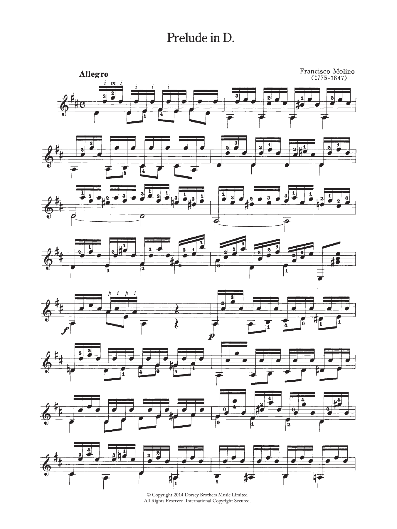 Francesco Molino Prelude In D Sheet Music Notes & Chords for Guitar - Download or Print PDF