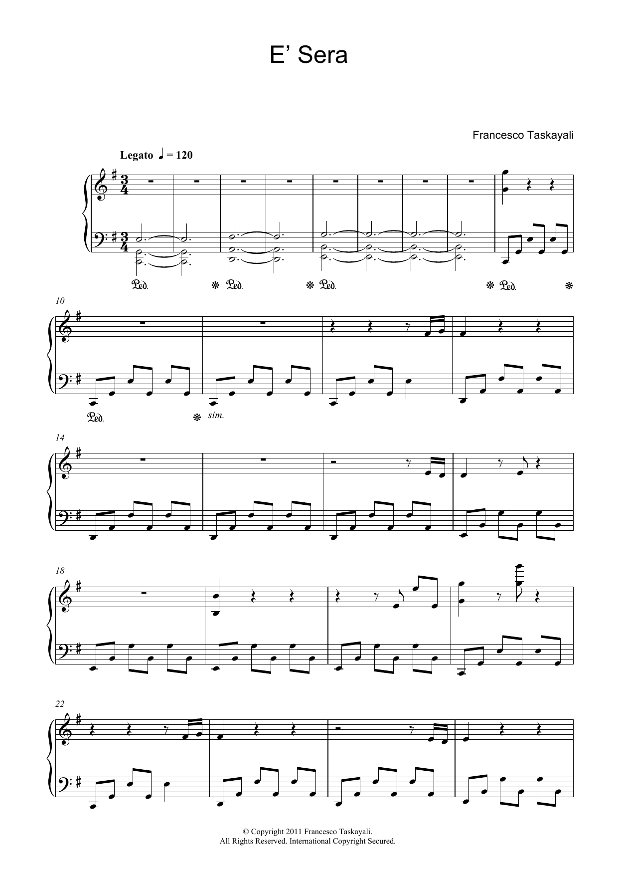 Francesco Taskayali E' Sera Sheet Music Notes & Chords for Piano - Download or Print PDF