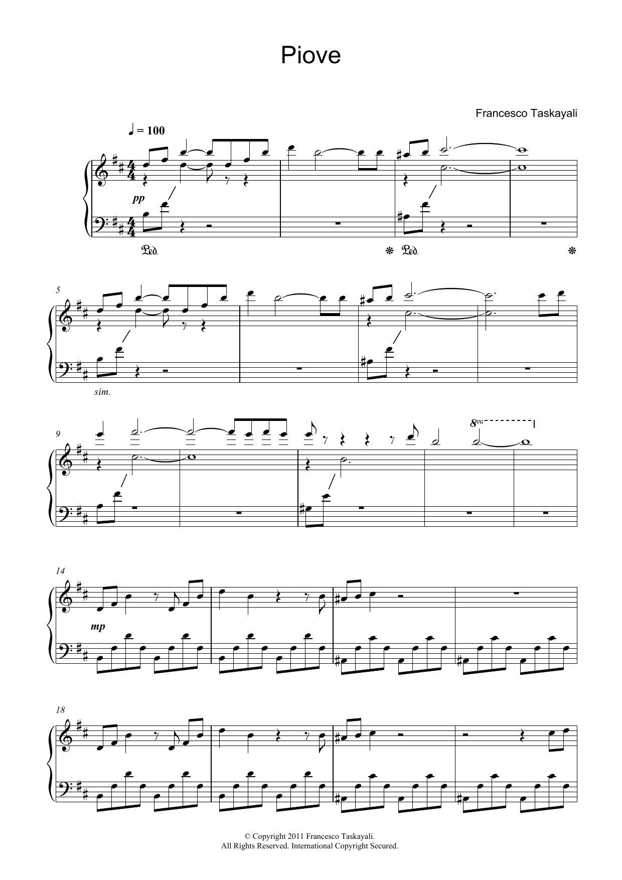 Francesco Taskayali Piove Sheet Music Notes & Chords for Piano - Download or Print PDF