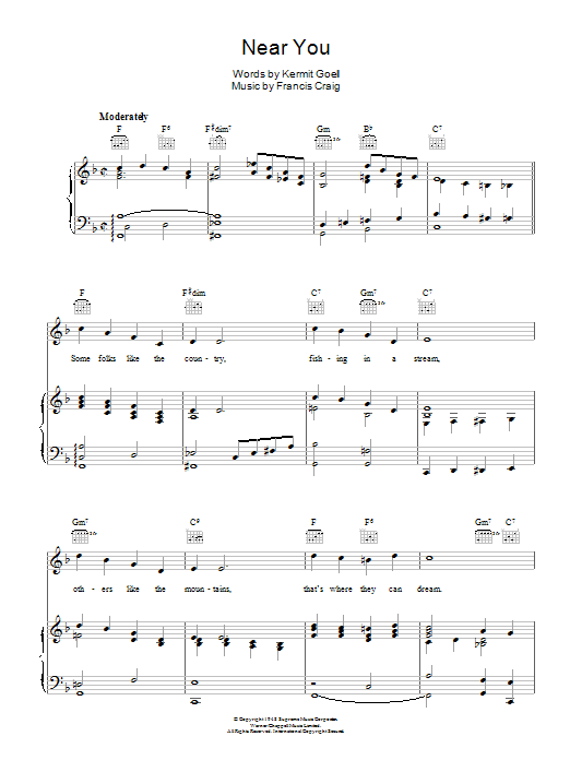Francis Craig Near You Sheet Music Notes & Chords for Piano, Vocal & Guitar (Right-Hand Melody) - Download or Print PDF