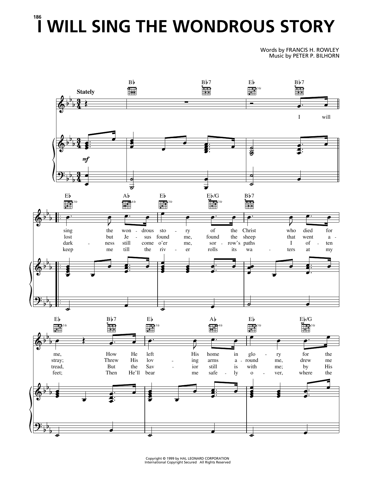 Francis H. Rowley I Will Sing The Wondrous Story Sheet Music Notes & Chords for Piano, Vocal & Guitar (Right-Hand Melody) - Download or Print PDF