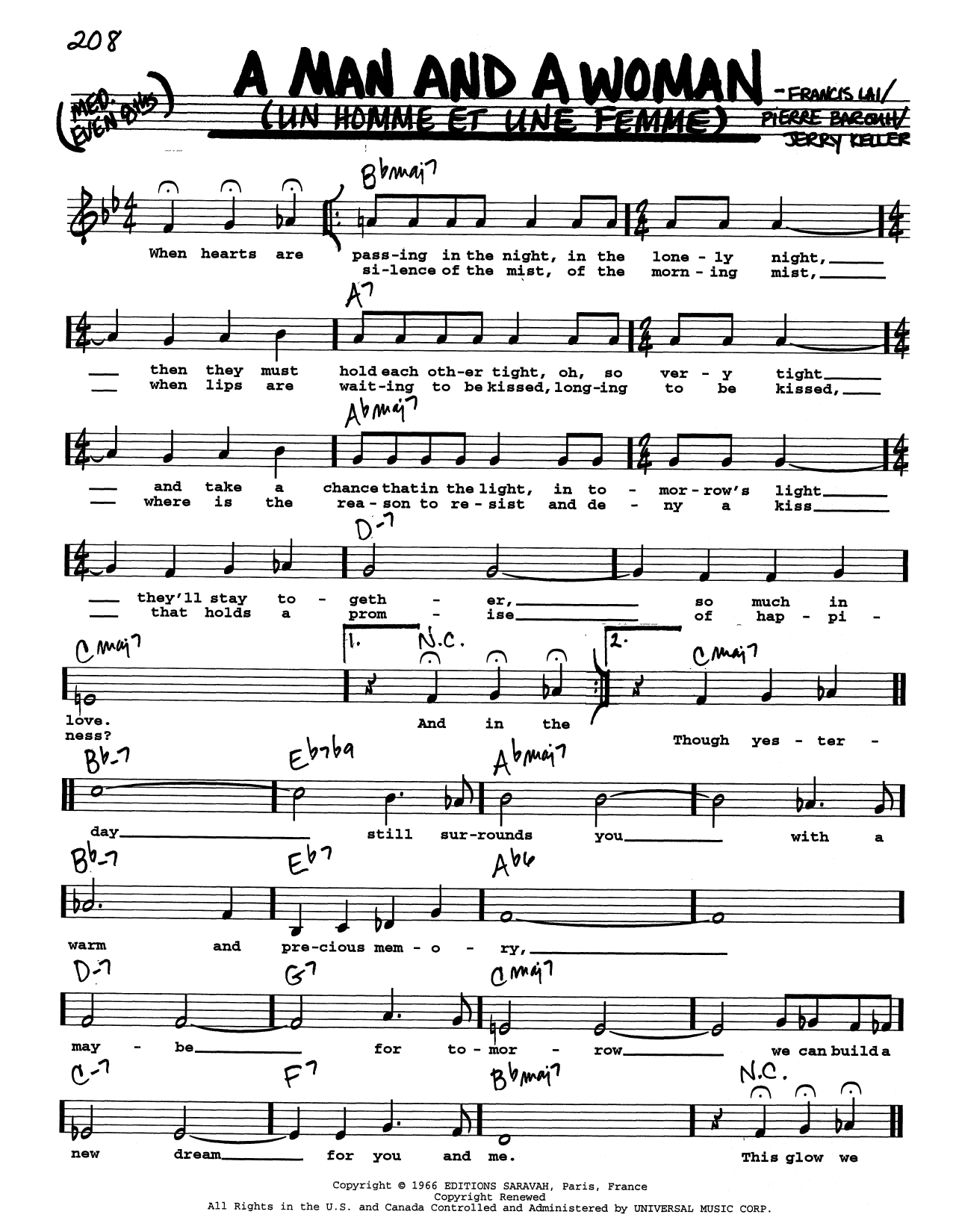 Francis Lai A Man And A Woman (Un Homme Et Une Femme) (Low Voice) Sheet Music Notes & Chords for Real Book – Melody, Lyrics & Chords - Download or Print PDF