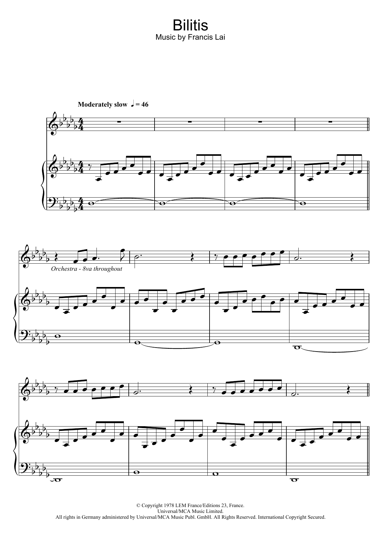 Richard Clayderman Bilitis Sheet Music Notes & Chords for Piano - Download or Print PDF