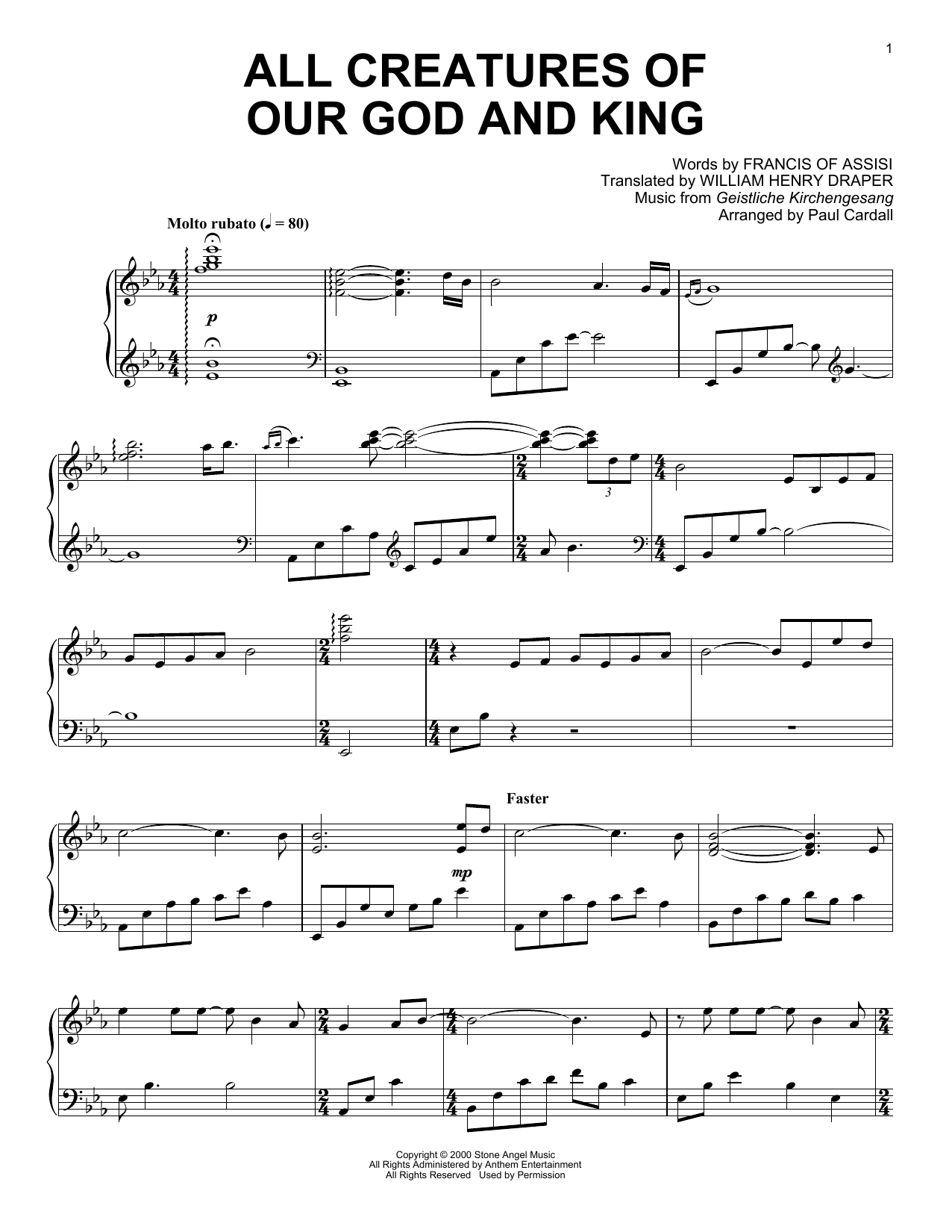 Francis Of Assisi All Creatures Of Our God And King (arr. Paul Cardall) Sheet Music Notes & Chords for Piano Solo - Download or Print PDF