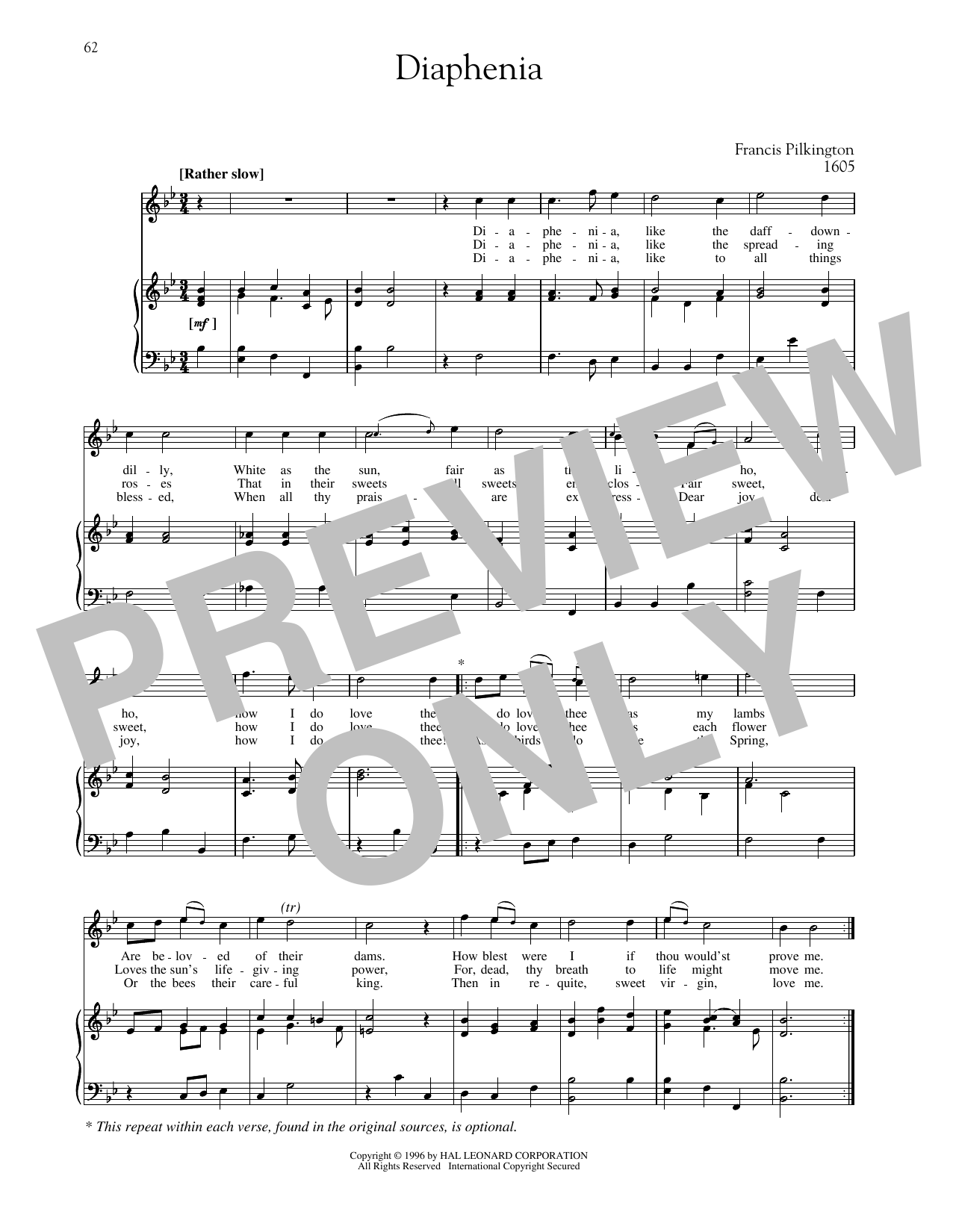 Francis Pilkington Diaphenia Sheet Music Notes & Chords for Piano & Vocal - Download or Print PDF