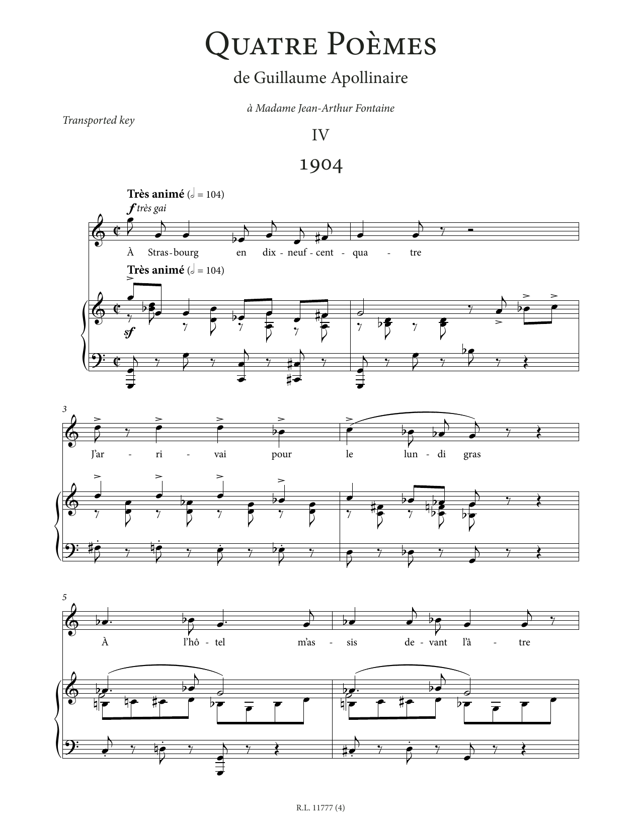 Francis Poulenc 1904 (High Voice) Sheet Music Notes & Chords for Piano & Vocal - Download or Print PDF