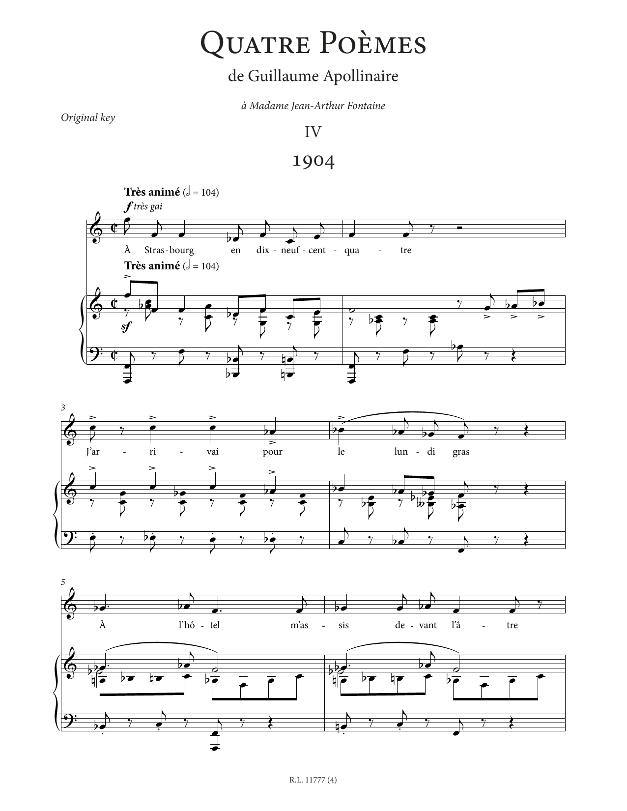 Francis Poulenc 1904 (Low Voice) Sheet Music Notes & Chords for Piano & Vocal - Download or Print PDF