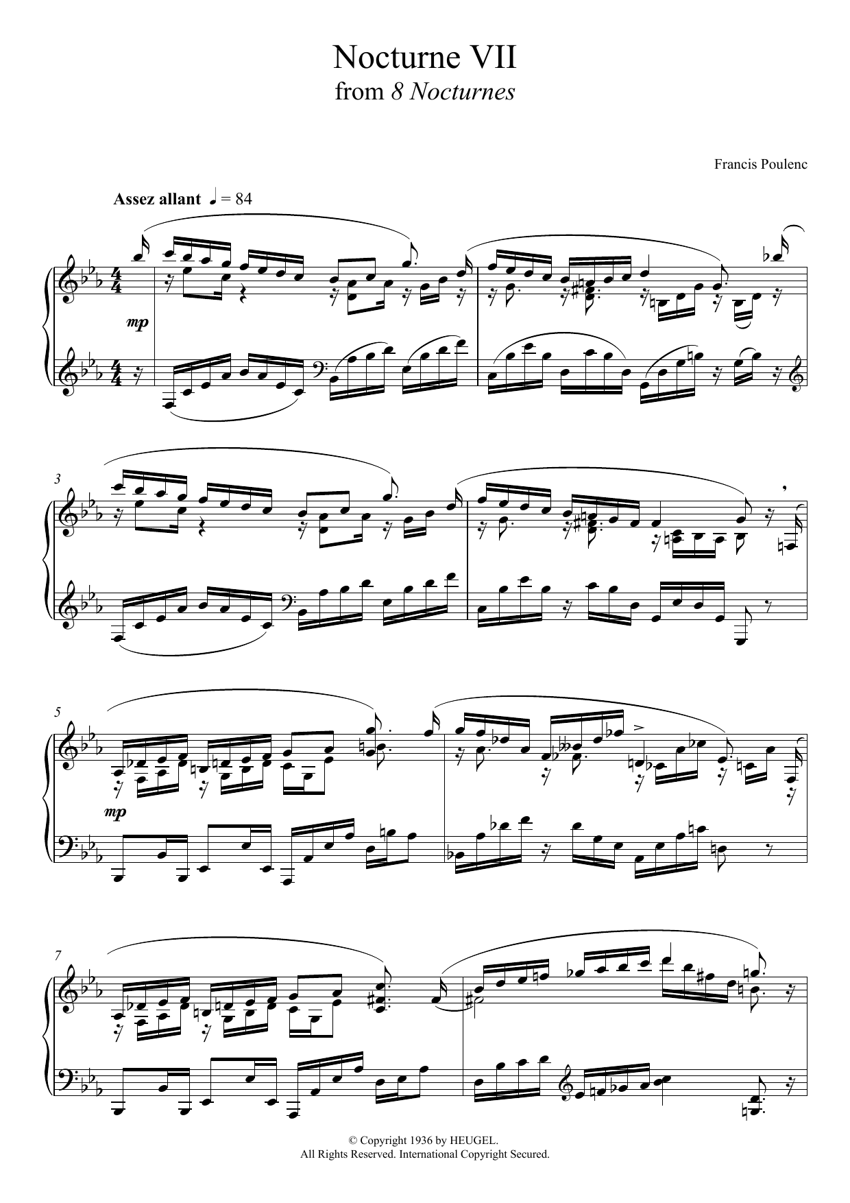 Francis Poulenc 8 Nocturnes - VII. (Assez Allant) Sheet Music Notes & Chords for Piano - Download or Print PDF