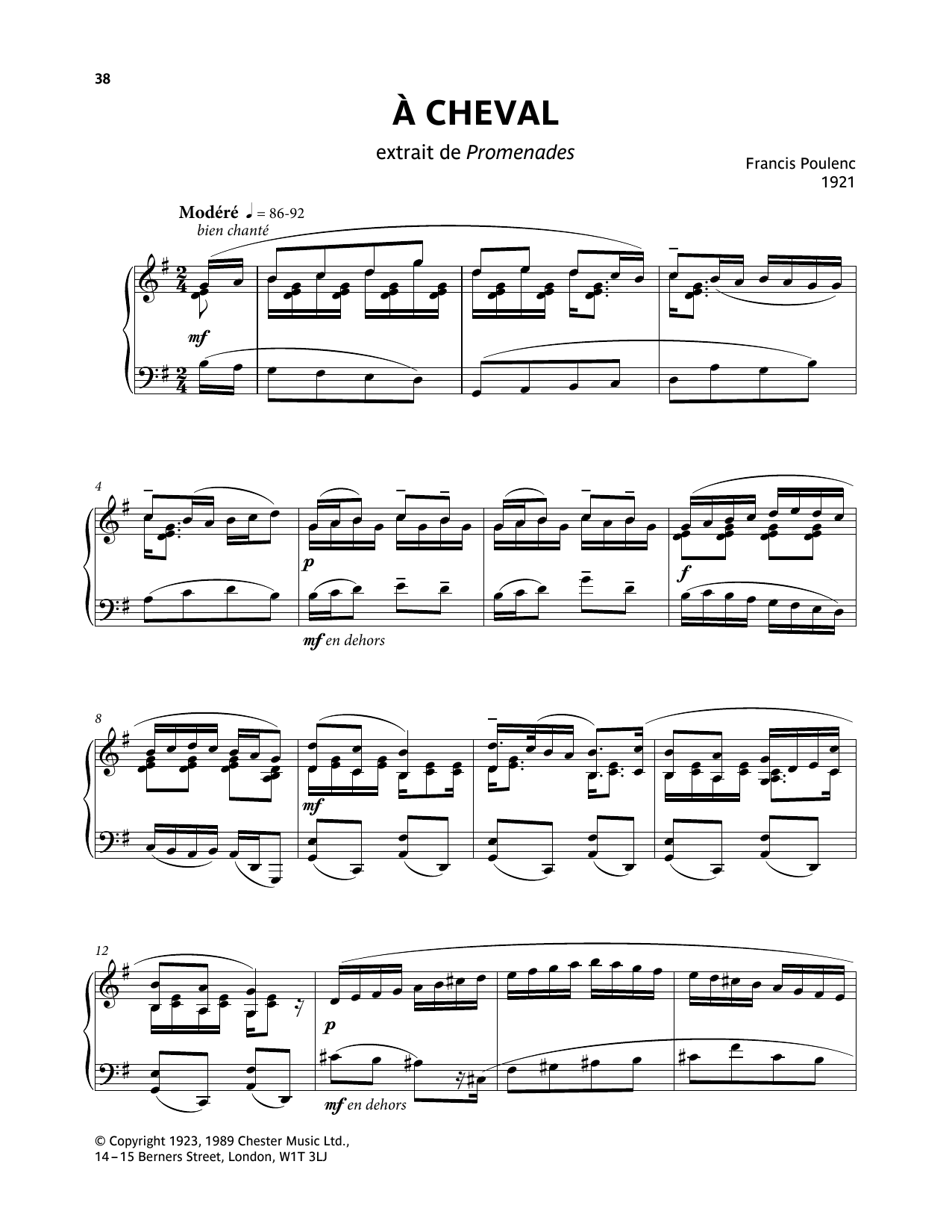 Francis Poulenc A Cheval Sheet Music Notes & Chords for Piano Solo - Download or Print PDF
