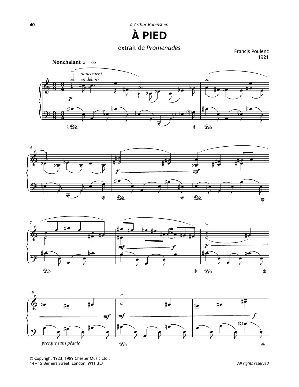 Francis Poulenc A Pied Sheet Music Notes & Chords for Piano Solo - Download or Print PDF
