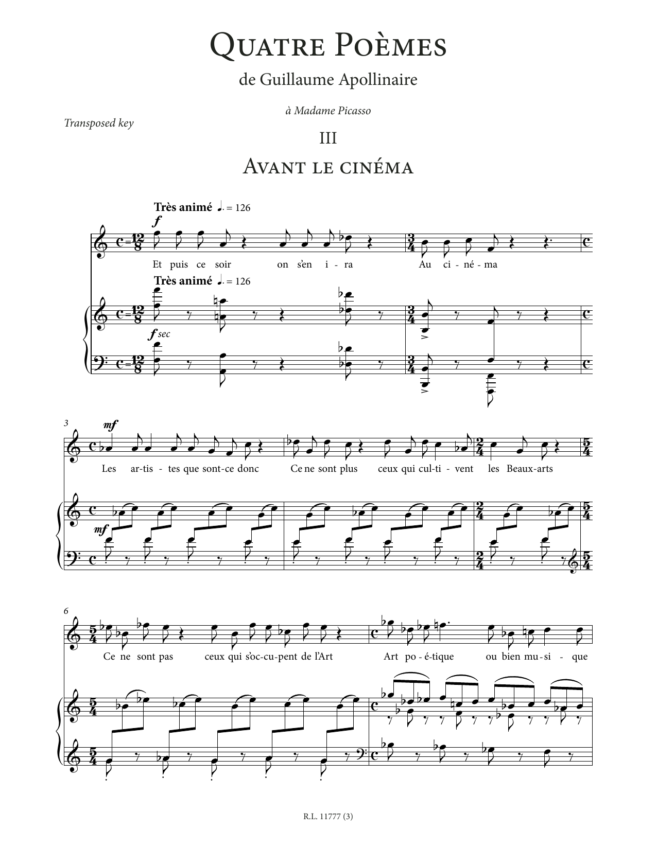 Francis Poulenc Avant le cinéma (High Voice) Sheet Music Notes & Chords for Piano & Vocal - Download or Print PDF
