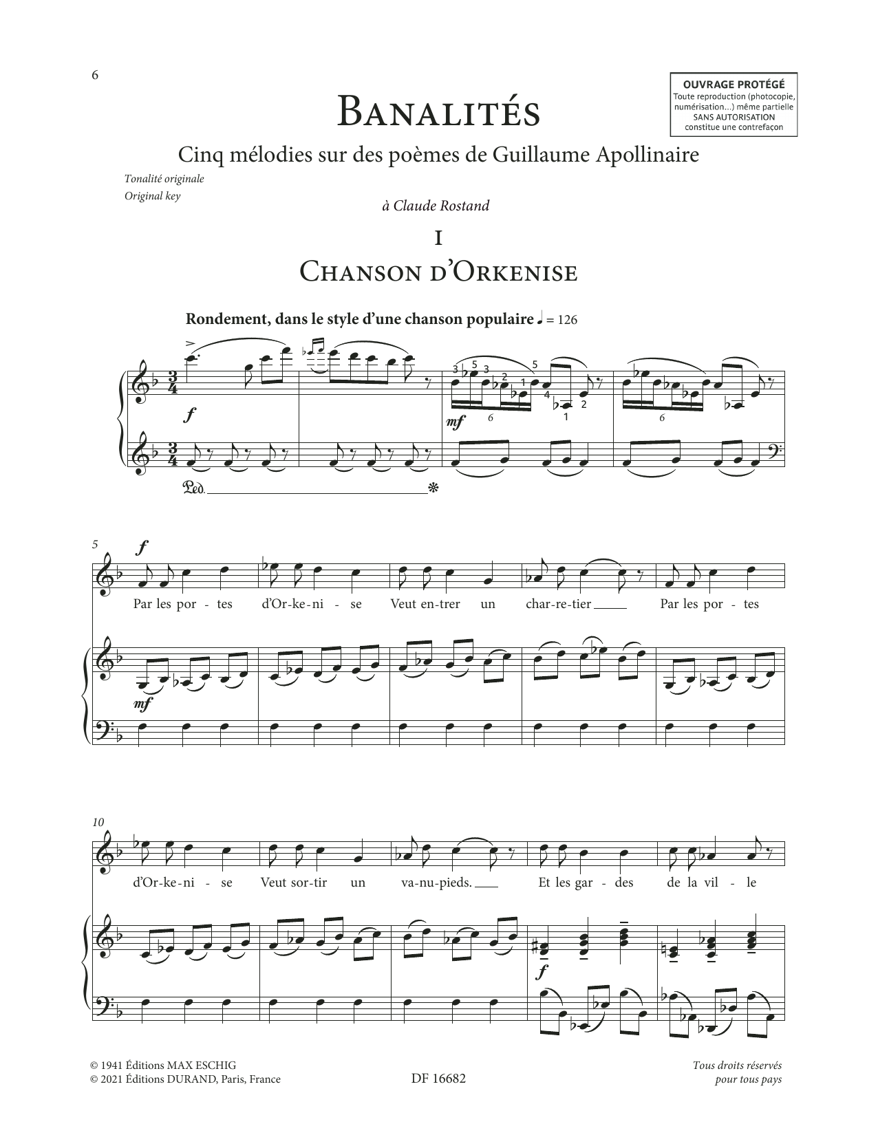 Francis Poulenc Banalités Sheet Music Notes & Chords for Piano & Vocal - Download or Print PDF