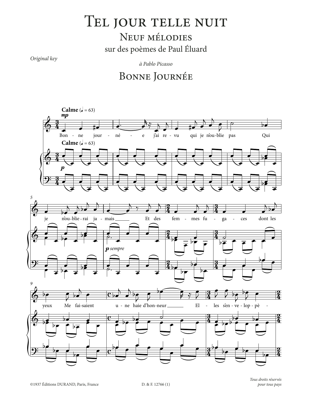 Francis Poulenc Bonne journée (High Voice) Sheet Music Notes & Chords for Piano & Vocal - Download or Print PDF