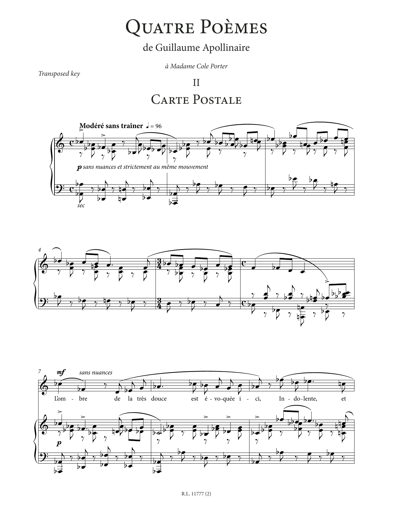 Francis Poulenc Carte postale (High Voice) Sheet Music Notes & Chords for Piano & Vocal - Download or Print PDF