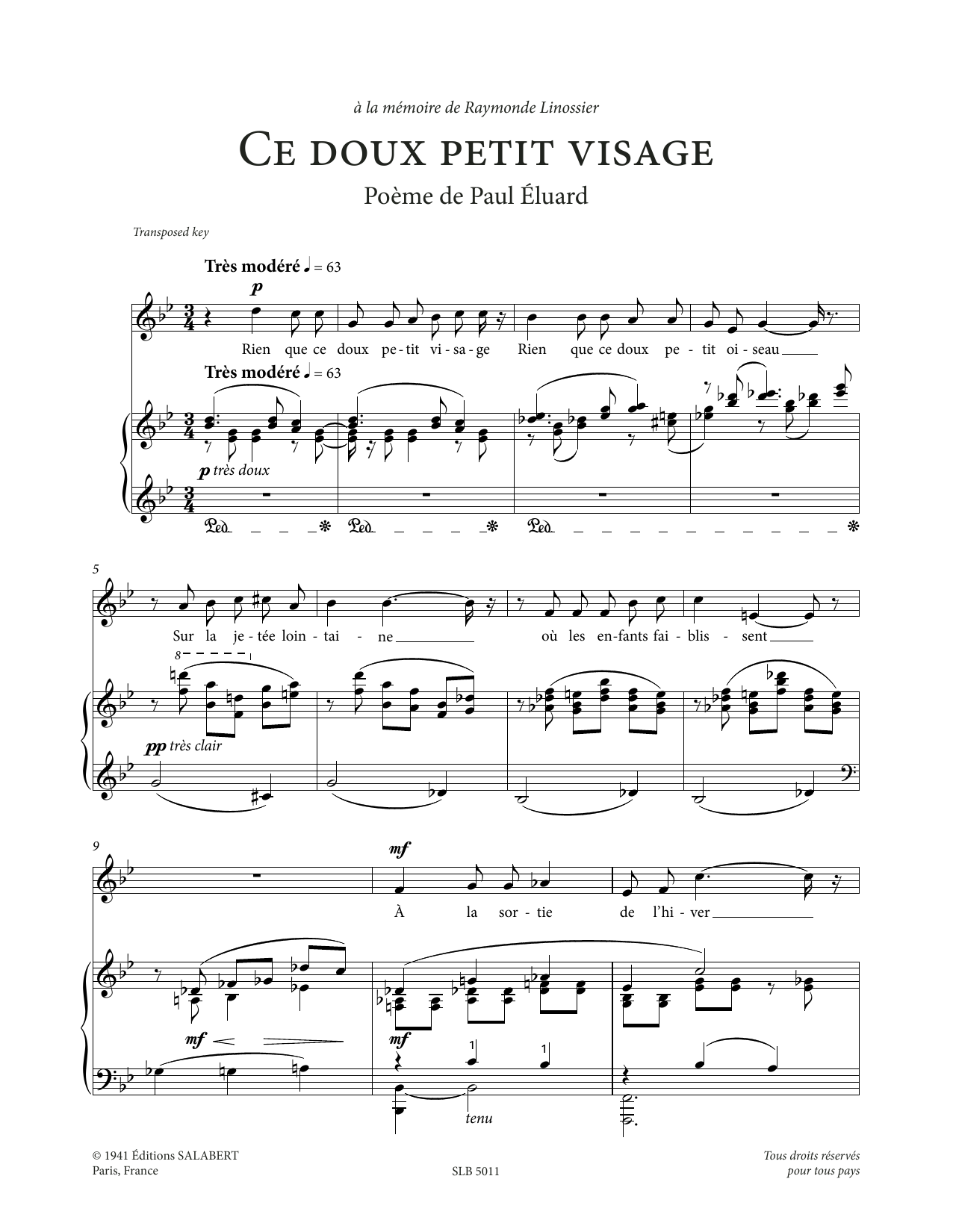 Francis Poulenc Ce doux petit visage (Low Voice) Sheet Music Notes & Chords for Piano & Vocal - Download or Print PDF
