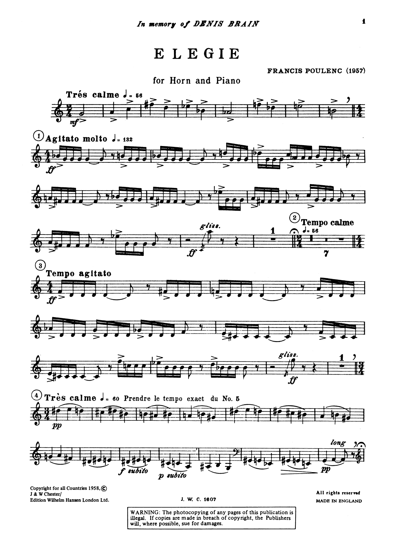Francis Poulenc Elegie for Horn and Piano Sheet Music Notes & Chords for French Horn - Download or Print PDF