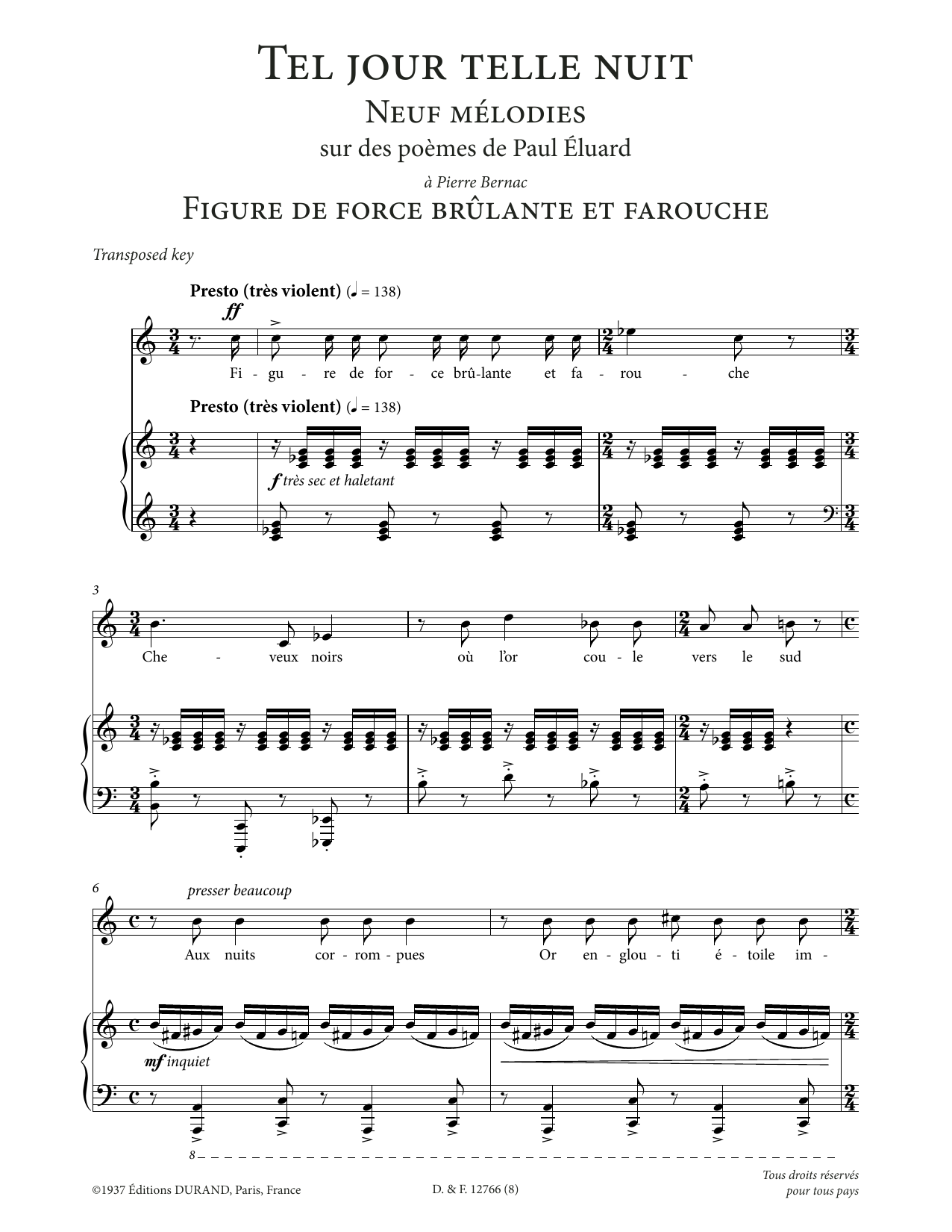 Francis Poulenc Figure de force brulante et farouche (Low Voice) Sheet Music Notes & Chords for Piano & Vocal - Download or Print PDF