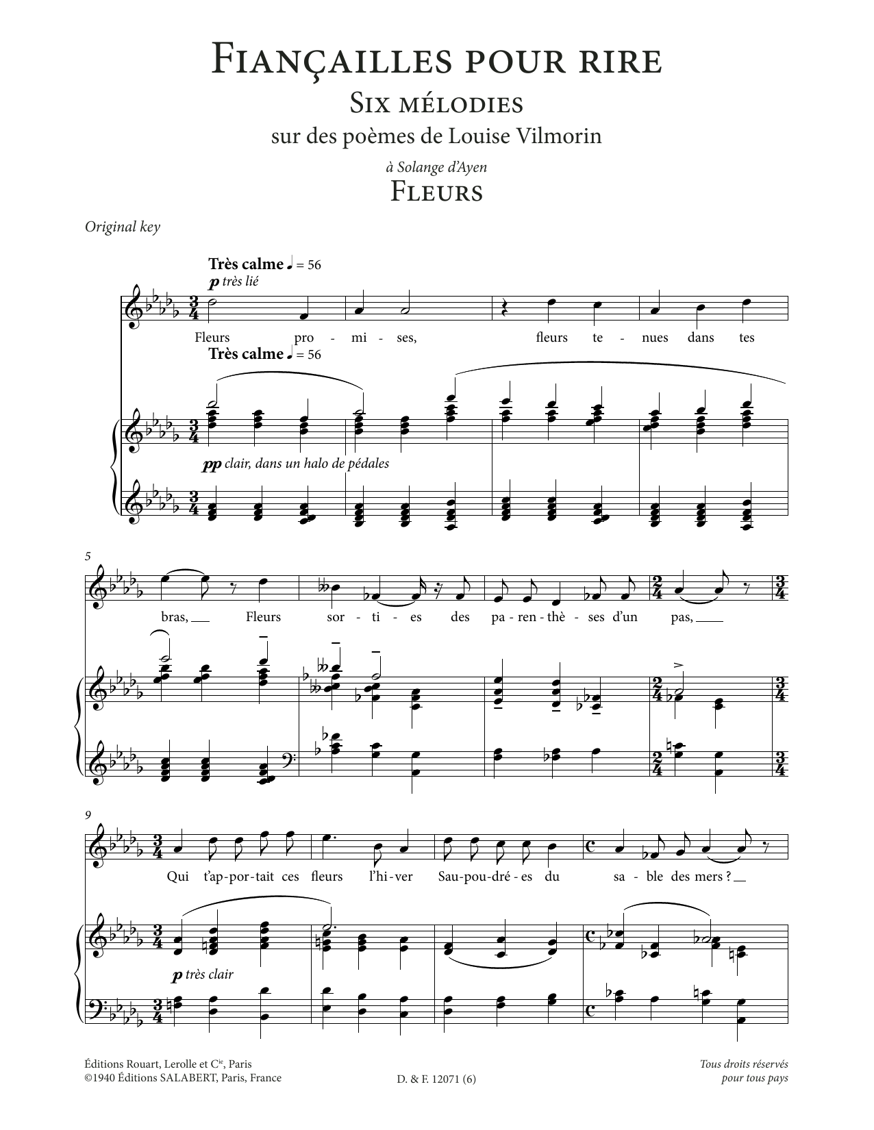 Francis Poulenc Fleurs (High Voice) Sheet Music Notes & Chords for Piano & Vocal - Download or Print PDF