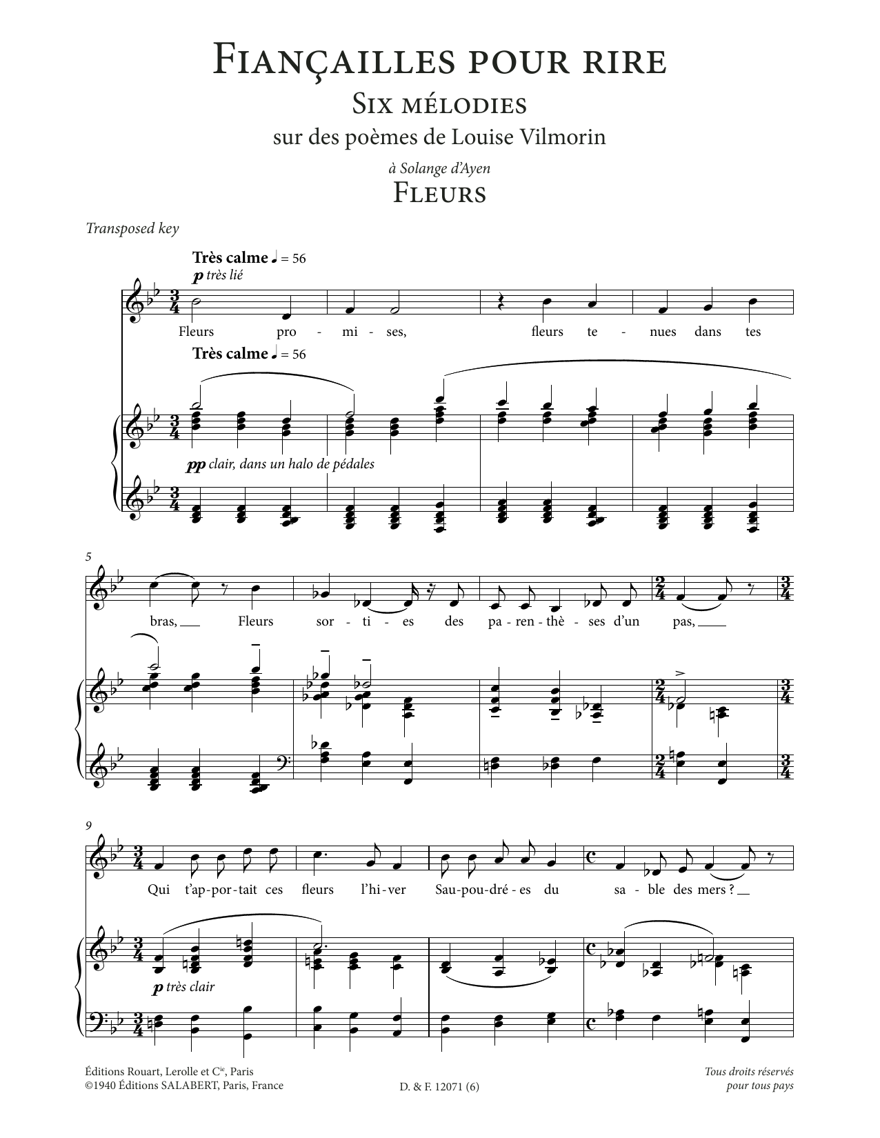 Francis Poulenc Fleurs (Low Voice) Sheet Music Notes & Chords for Piano & Vocal - Download or Print PDF