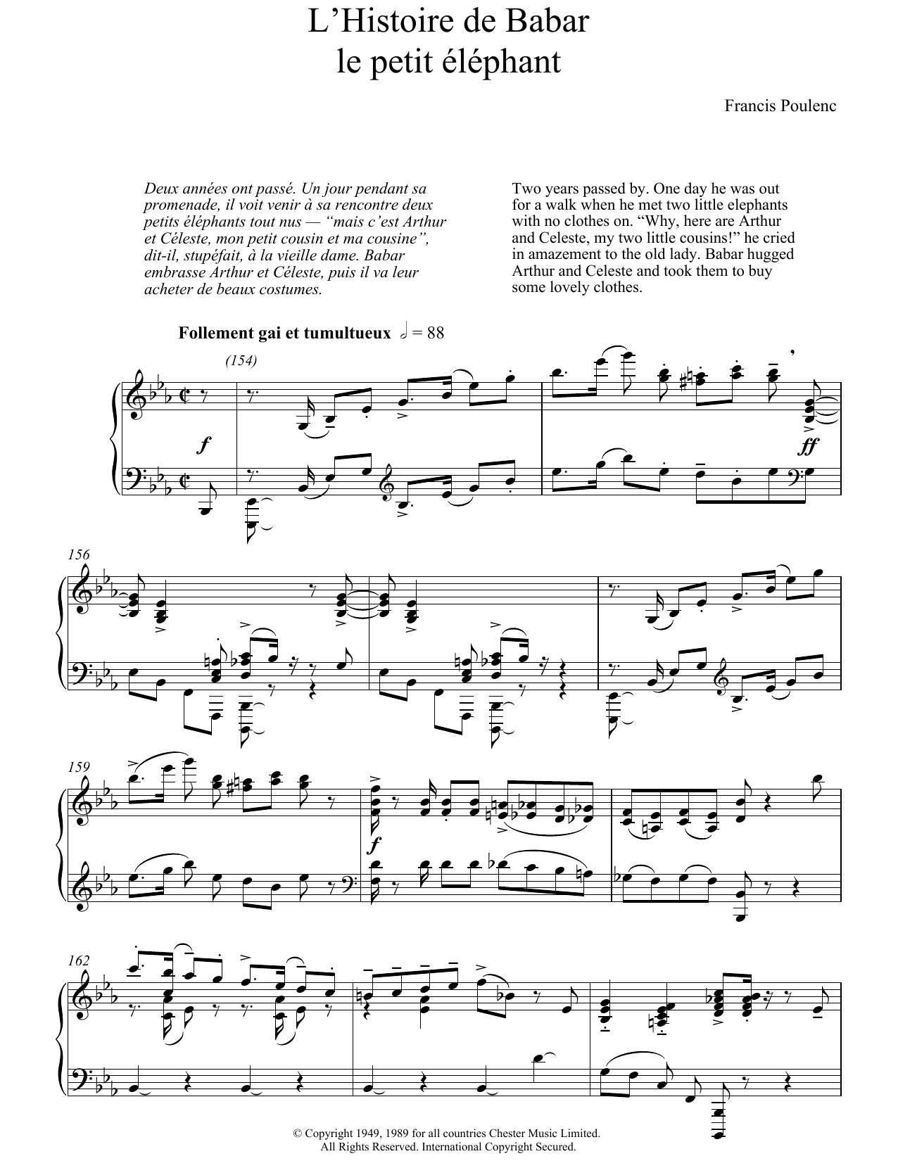 Francis Poulenc L'Histoire De Babar Sheet Music Notes & Chords for Piano - Download or Print PDF