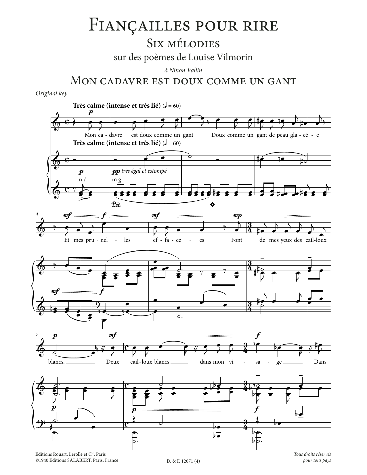 Francis Poulenc Mon cadavre est doux comme un gant (High Voice) Sheet Music Notes & Chords for Piano & Vocal - Download or Print PDF