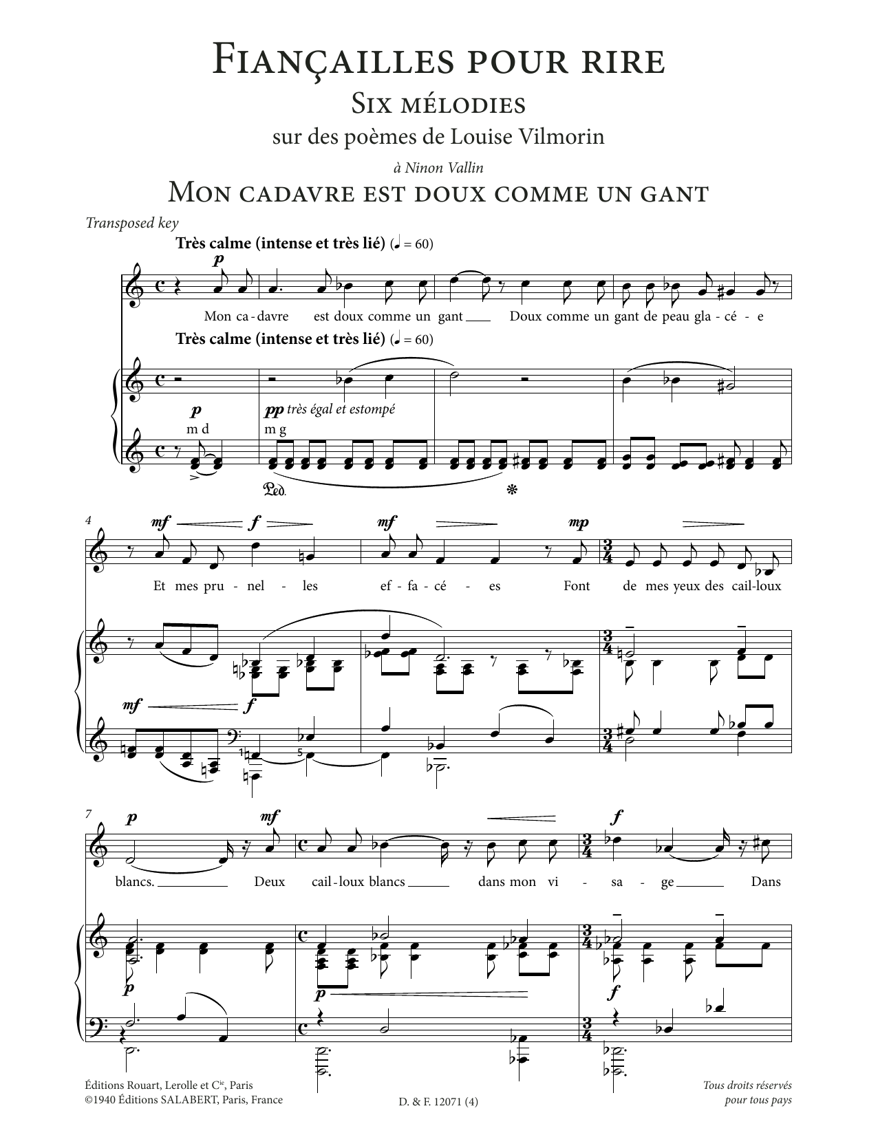 Francis Poulenc Mon cadavre est doux comme un gant (Low Voice) Sheet Music Notes & Chords for Piano & Vocal - Download or Print PDF
