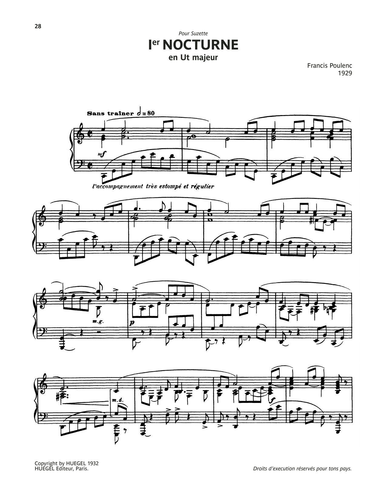 Francis Poulenc Nocturne No. 1 Sheet Music Notes & Chords for Piano Solo - Download or Print PDF