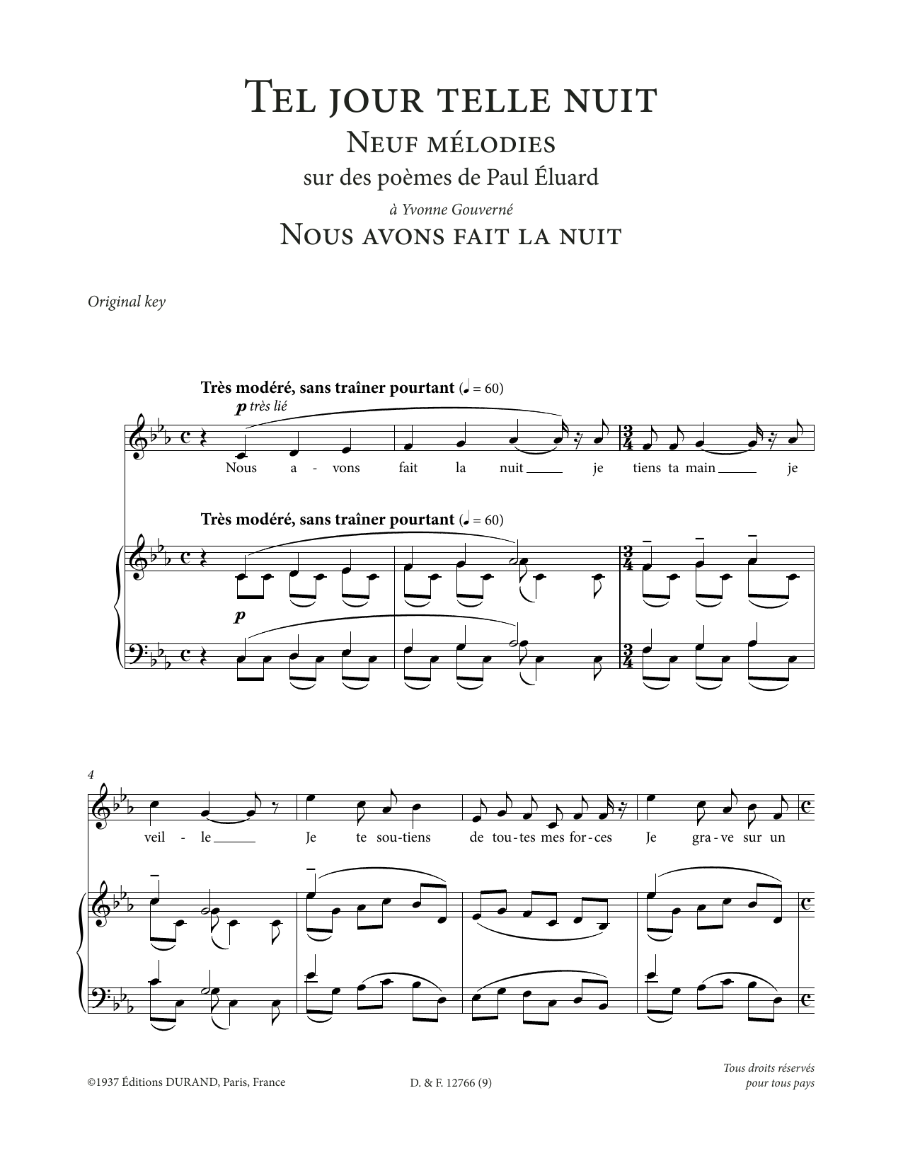 Francis Poulenc Nous avons fait la nuit (High Voice) Sheet Music Notes & Chords for Piano & Vocal - Download or Print PDF