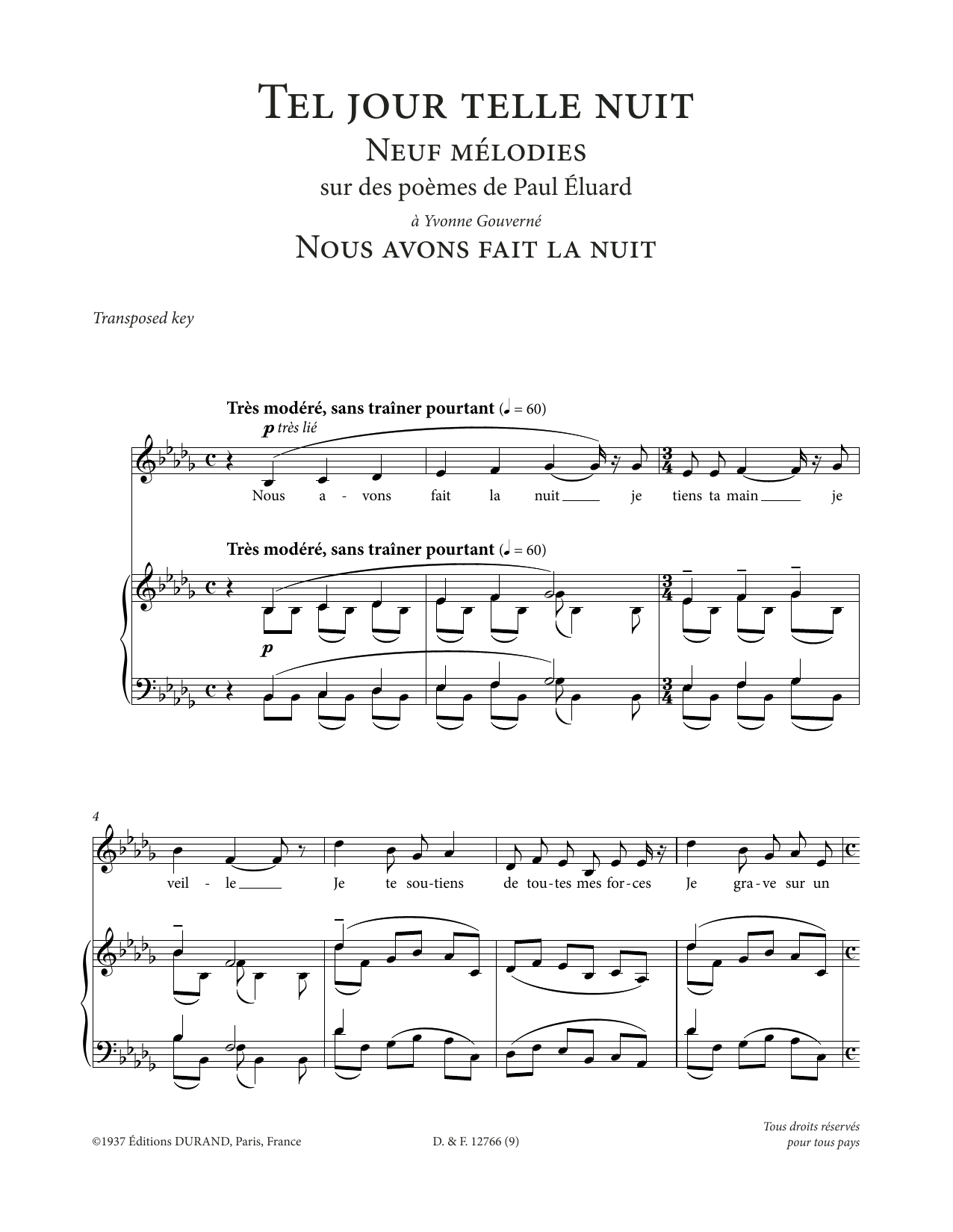 Francis Poulenc Nous avons fait la nuit (Low Voice) Sheet Music Notes & Chords for Piano & Vocal - Download or Print PDF