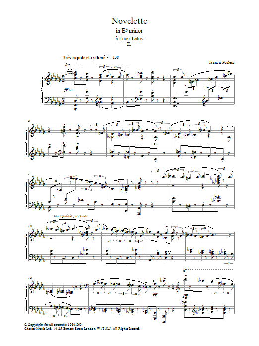 Francis Poulenc Novelette In Bb Minor, II Sheet Music Notes & Chords for Piano - Download or Print PDF