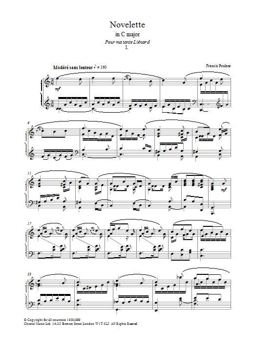 Francis Poulenc Novelette In C Major, I Sheet Music Notes & Chords for Piano - Download or Print PDF