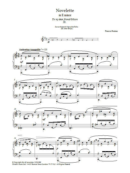 Francis Poulenc Novelette In E Minor, III Sheet Music Notes & Chords for Piano - Download or Print PDF