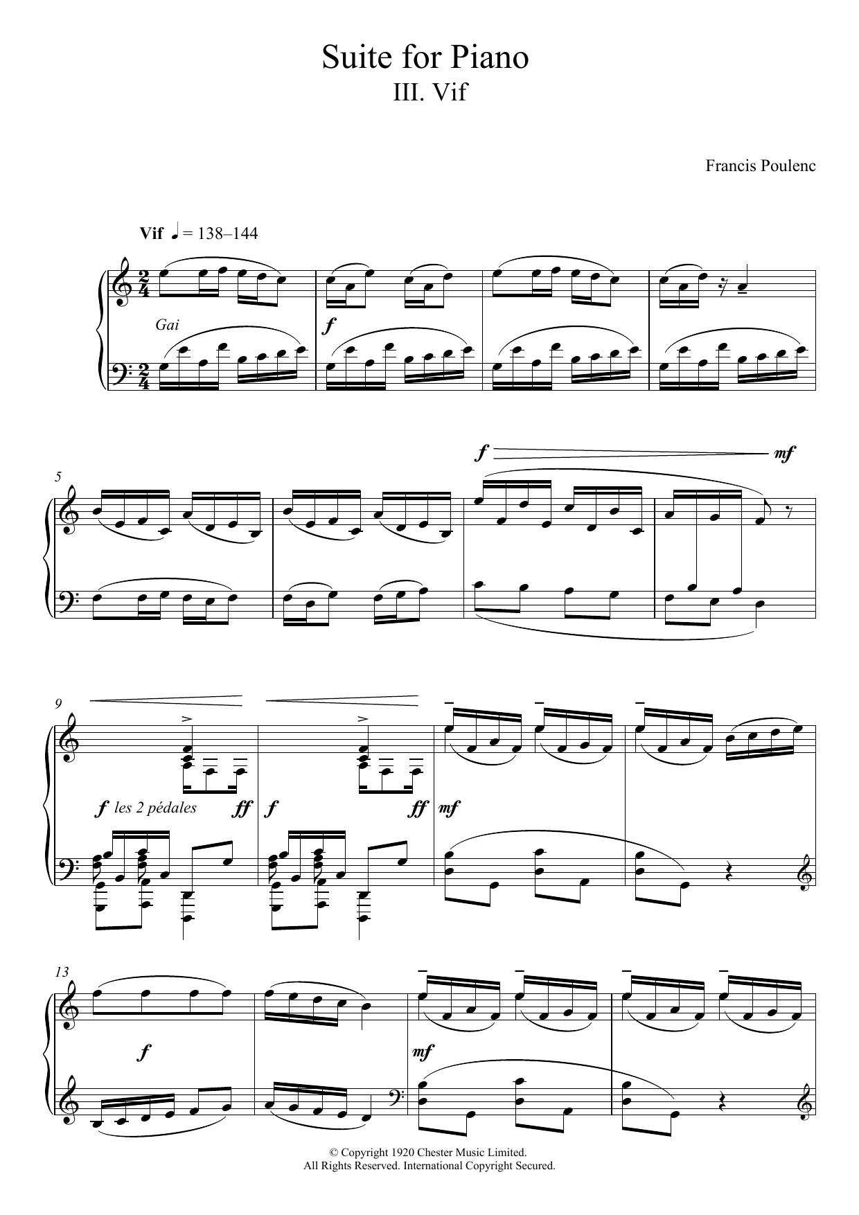 Francis Poulenc Suite for Piano - III. Vif Sheet Music Notes & Chords for Piano - Download or Print PDF