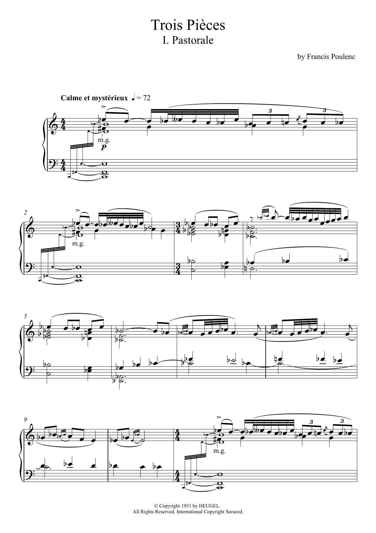 Francis Poulenc Trois Pieces - I. Pastorale Sheet Music Notes & Chords for Piano - Download or Print PDF